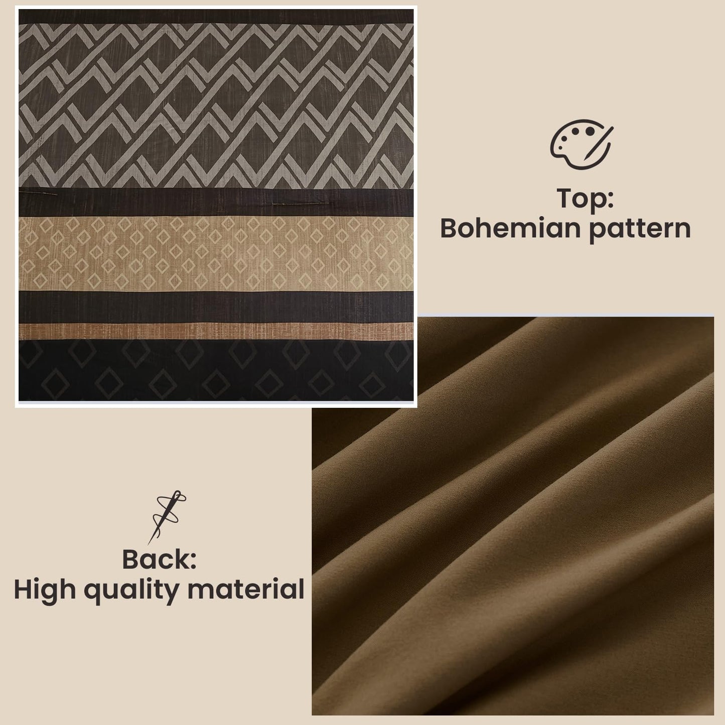 Cottolester Brown Comforter Set Queen Size,Boho Striped Bed in a Bag,7 Piece Plaid Comforter and Sheet Set, Soft Microfiber Complete Bedding Sets