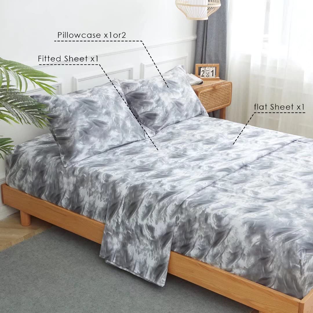 California King Size Bed Sheets Set 4PC - Soft Cooling 1800 Thread Count Microfiber Printed Sheet, 8 - 17" Deep Pocket Breathes Better, Wrinkle, Machine Washable Grey Marble Patterned Double Bedding