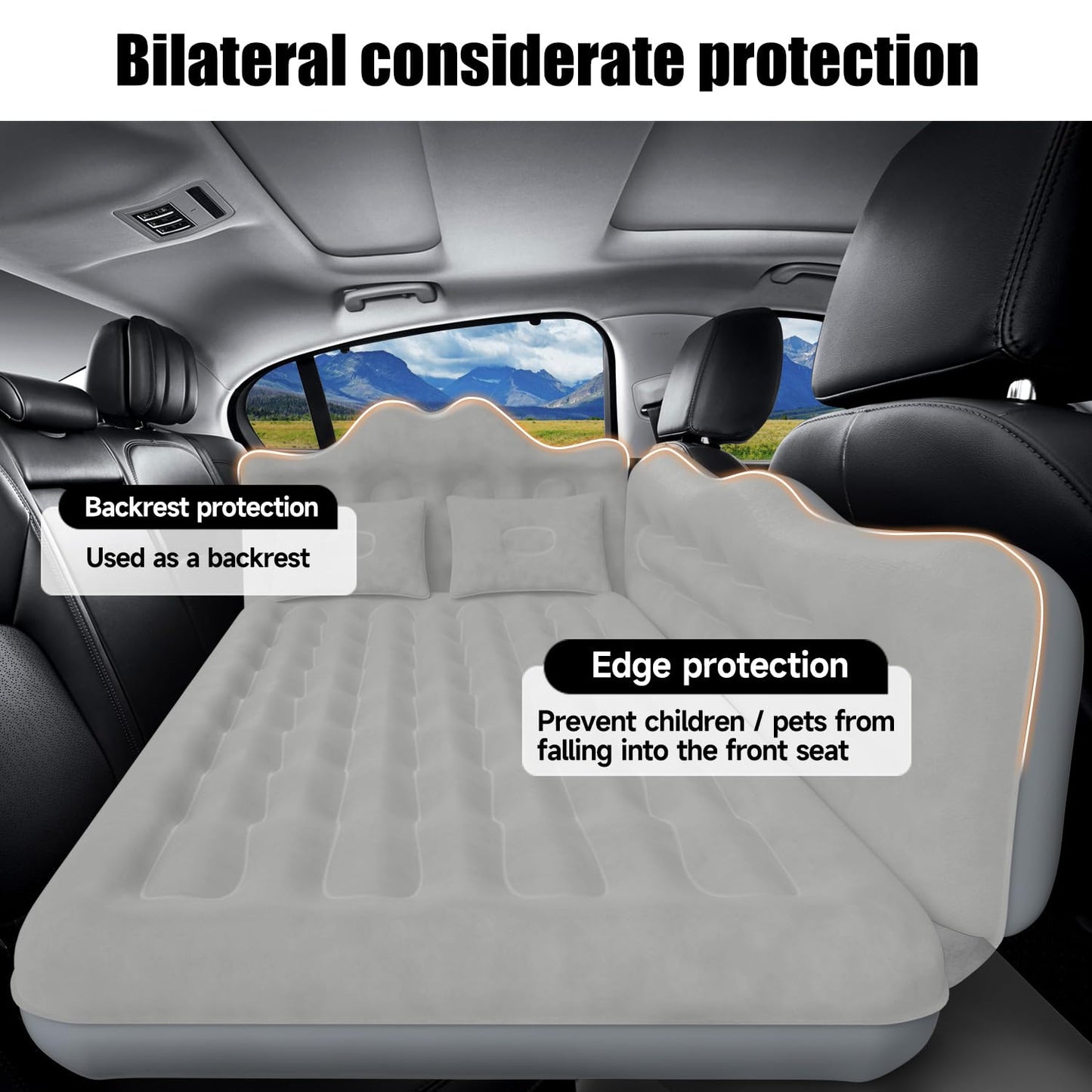 DikaSun Car Air Mattress, Inflatable SUV Truck Air Mattress Back Seat Camping Bed Thickened Car Sleeping Pad for Travel, Car Bed SUV Mattress with Air Pump 2 Pillows