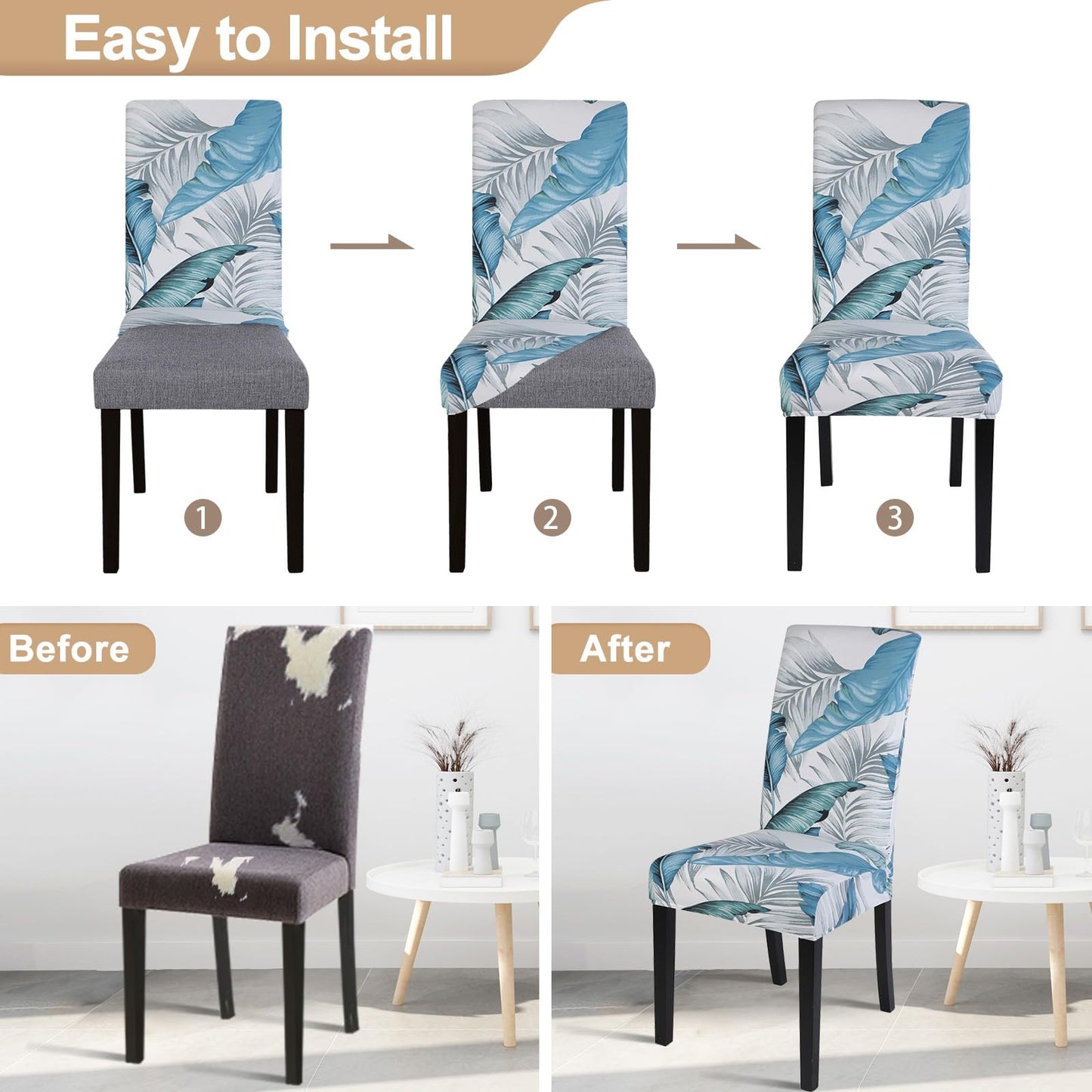 SearchI Dining Room Chair Covers Set of 4, Stretch Printed Parsons Chair Slipcovers Removable Washable Spandex Kitchen Chair Protector Cover for Dining Room, Hotel, Ceremony (Flower Pattern5)