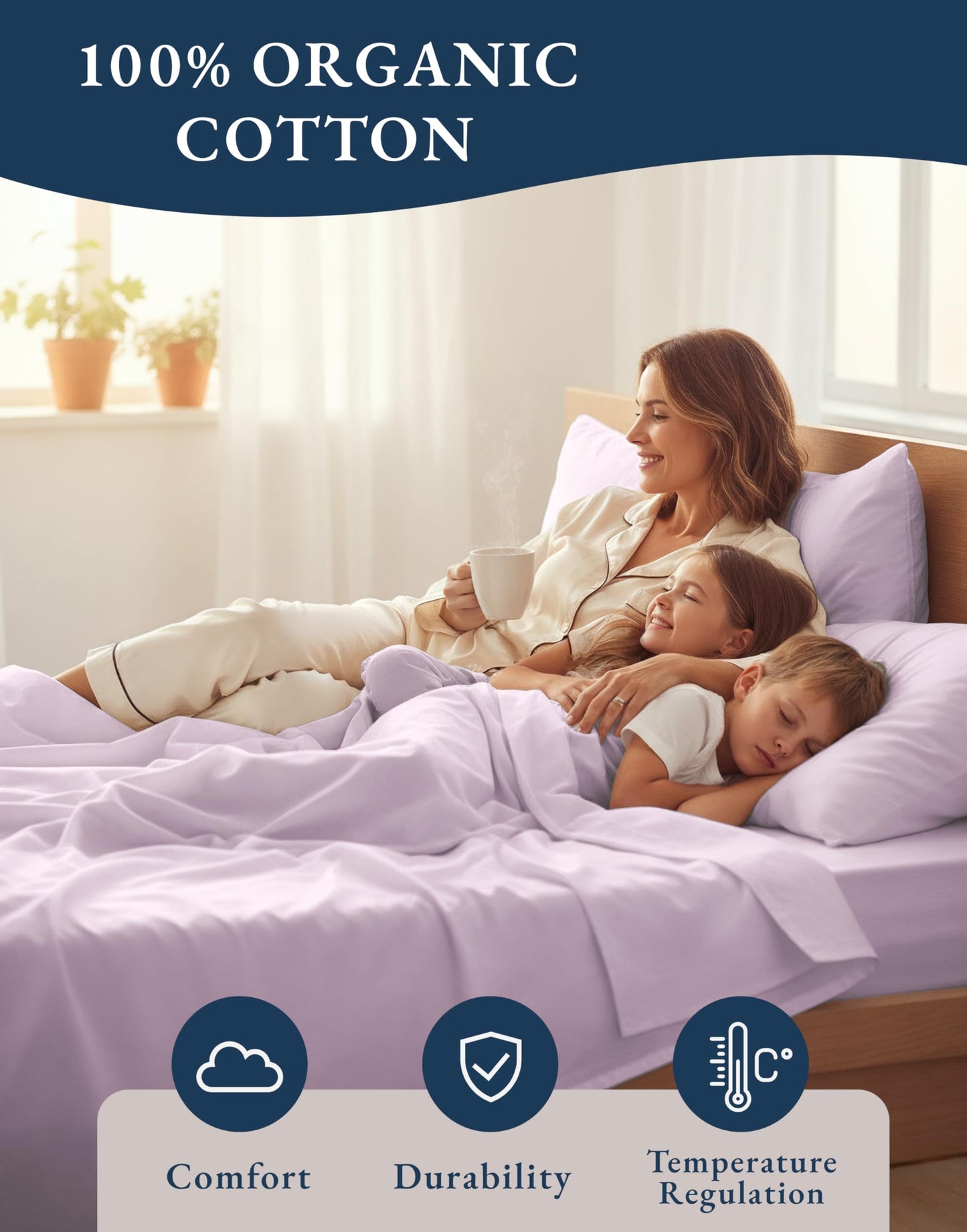 LANE LINEN Cotton Queen Sheet Set 100% Organic Cotton GOTS Certified Percale Weave Deep Pocket 4 Piece Soft Breathable Cooling Lightweight All Season Machine Washable Crisp - Orchid Petal