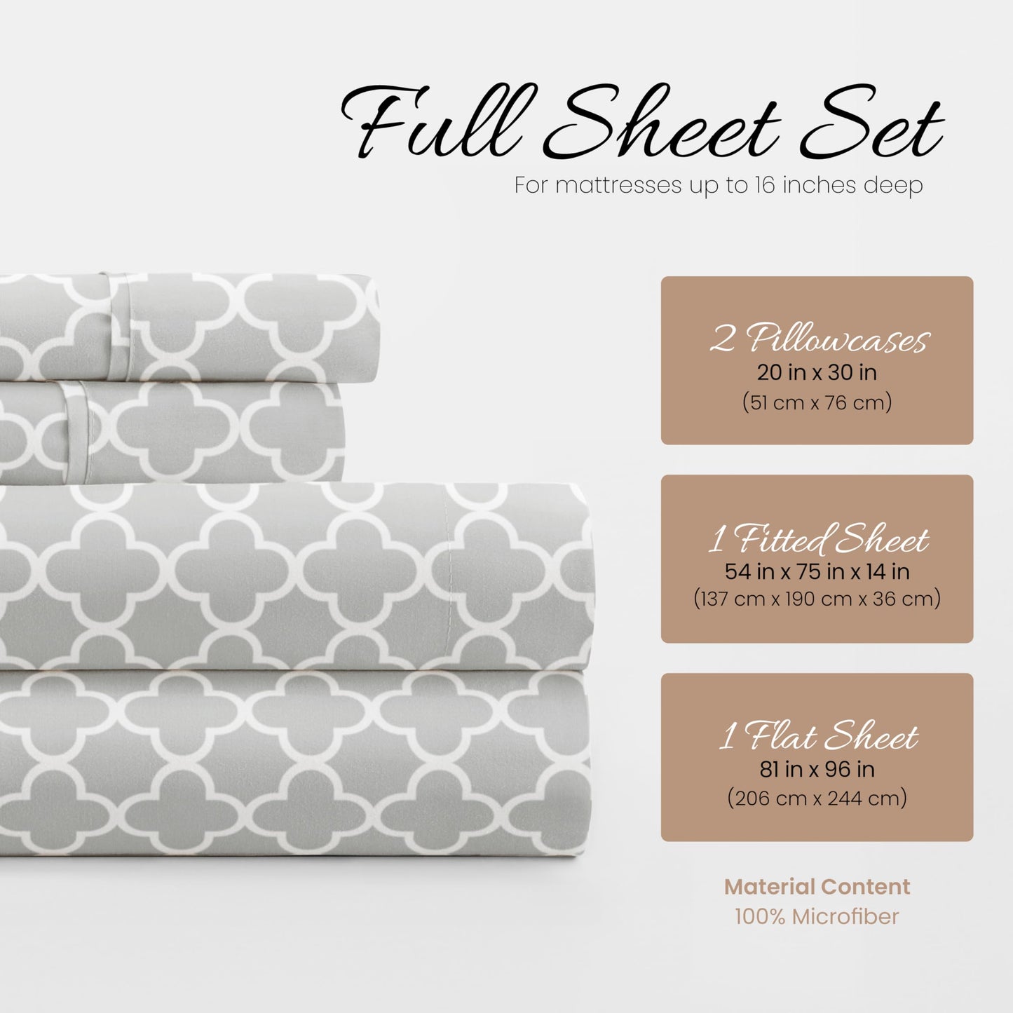 Linen Market 4 Piece Full Bedding Sheet Set (Gray Quatrefoil) - Sleep Better Than Ever with These Ultra-Soft & Cooling Bed Sheets for Your Full Size Bed - Deep Pocket Fits 16" Mattress