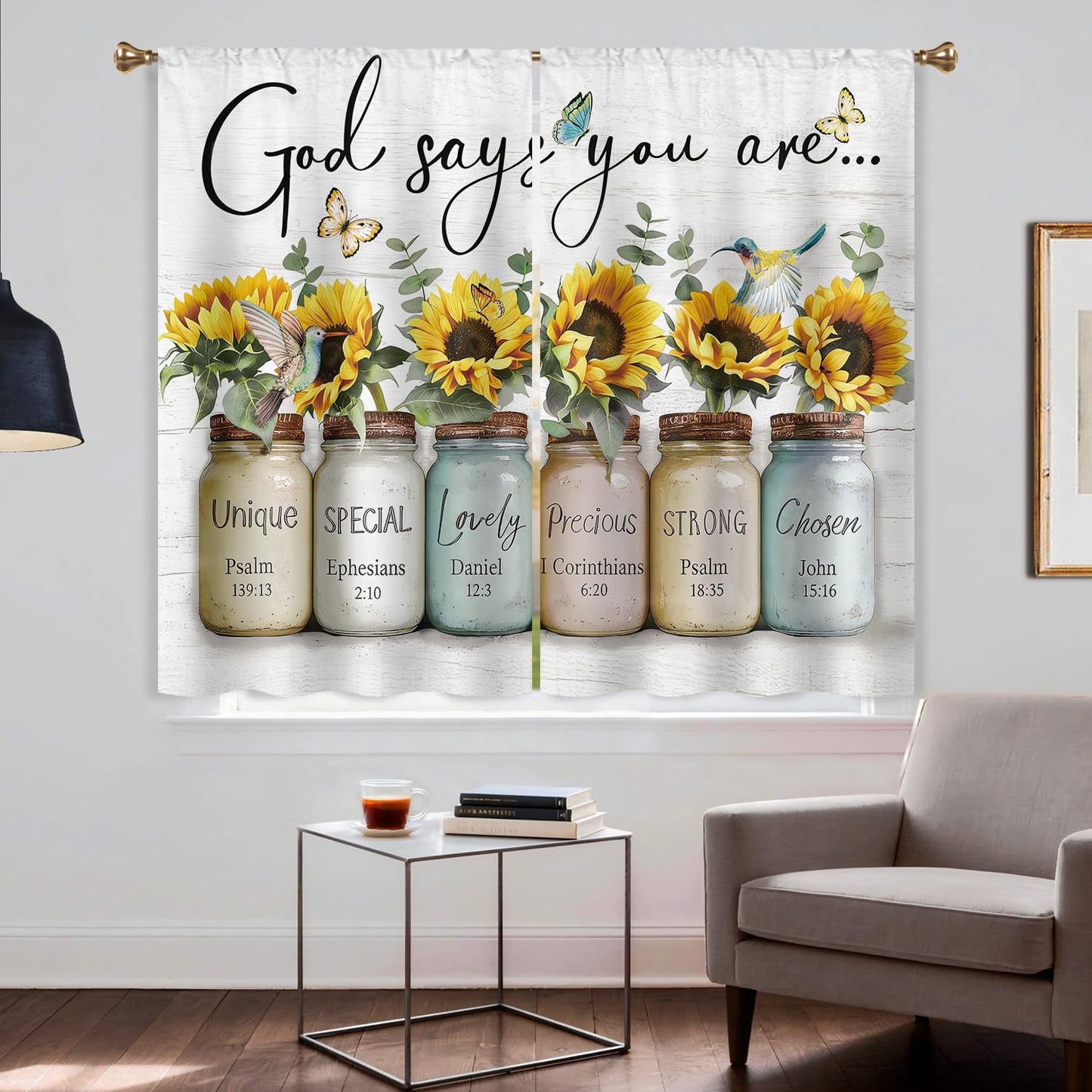 Cizuug Farmhouse Sunflower Kitchen Curtain Rustic Small Short Cafe Window Curtains Country Wooden Barn Inspirational Bathroom Window Drapes Treatment Tier Curtains 2 Panels (27.5x39 Inch)
