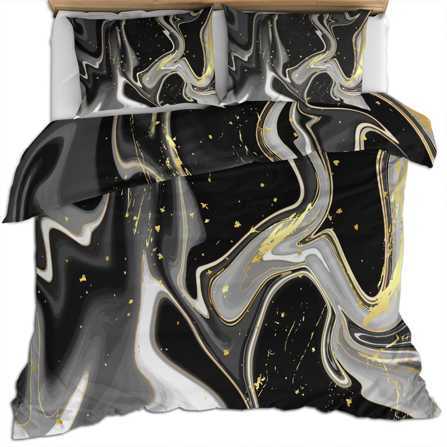 PAISUOQ Marble Duvet Cover Queen Size - Abstract Marble Home Decor & Gifts, 3 Piece Back to School Dorm Bedding, Easy Care Microfiber Comforter Cover & Pillowcases, Fluid Textures