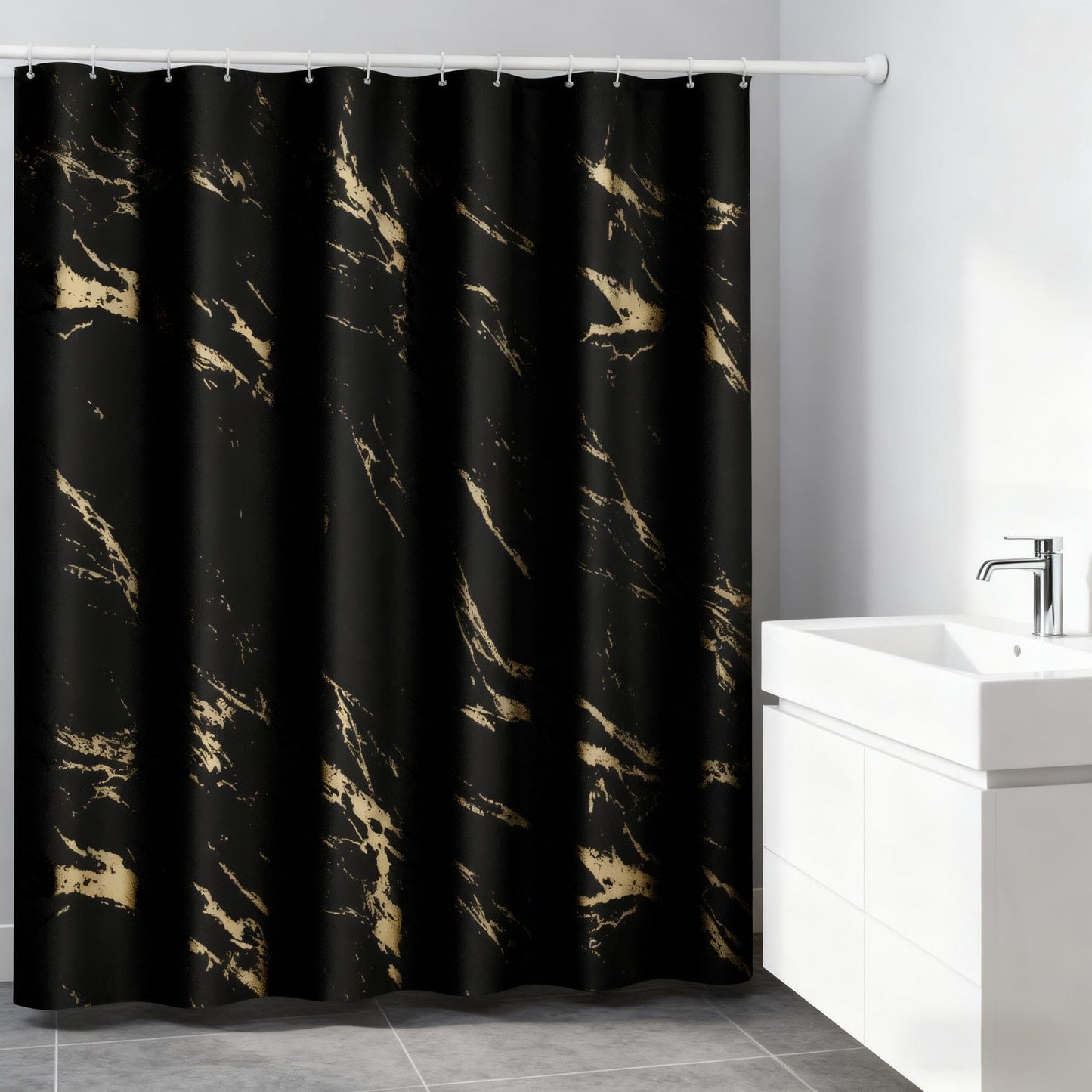Yiwshcut Black and Gold Shower Curtain, Black Marble Shower Curtain, Modern Fabric Shower Curtains for Bathroom, Black and Gold Texture Shower Curtain Set with Hooks 72x72