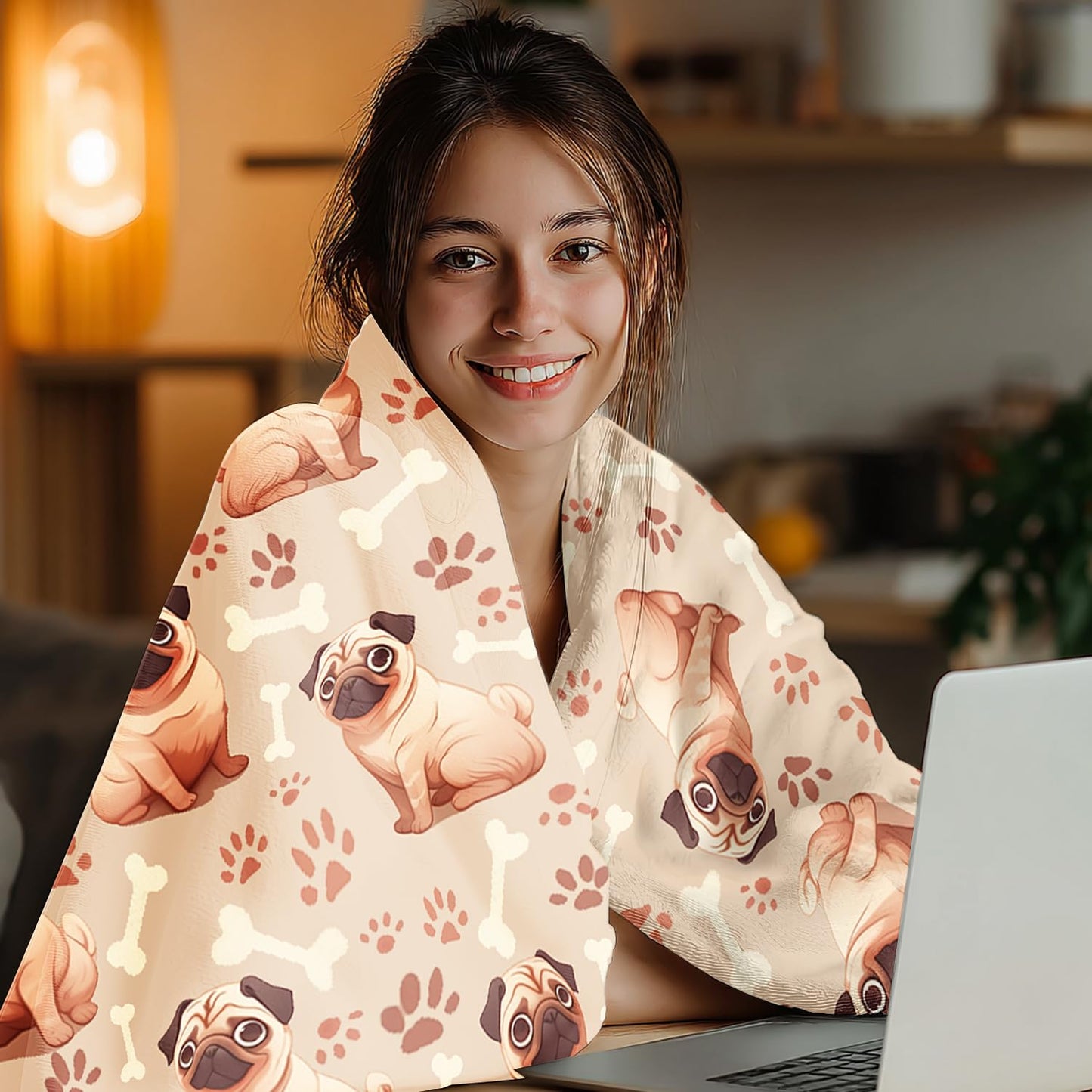 Pug Blanket Pug Dog Decor Cozy Animal Throw Super Soft Plush Flannel Fleece Blanket Gift for Kids Adults Men Women Ultra Warm & Lightweight Flannel, 50"X40"