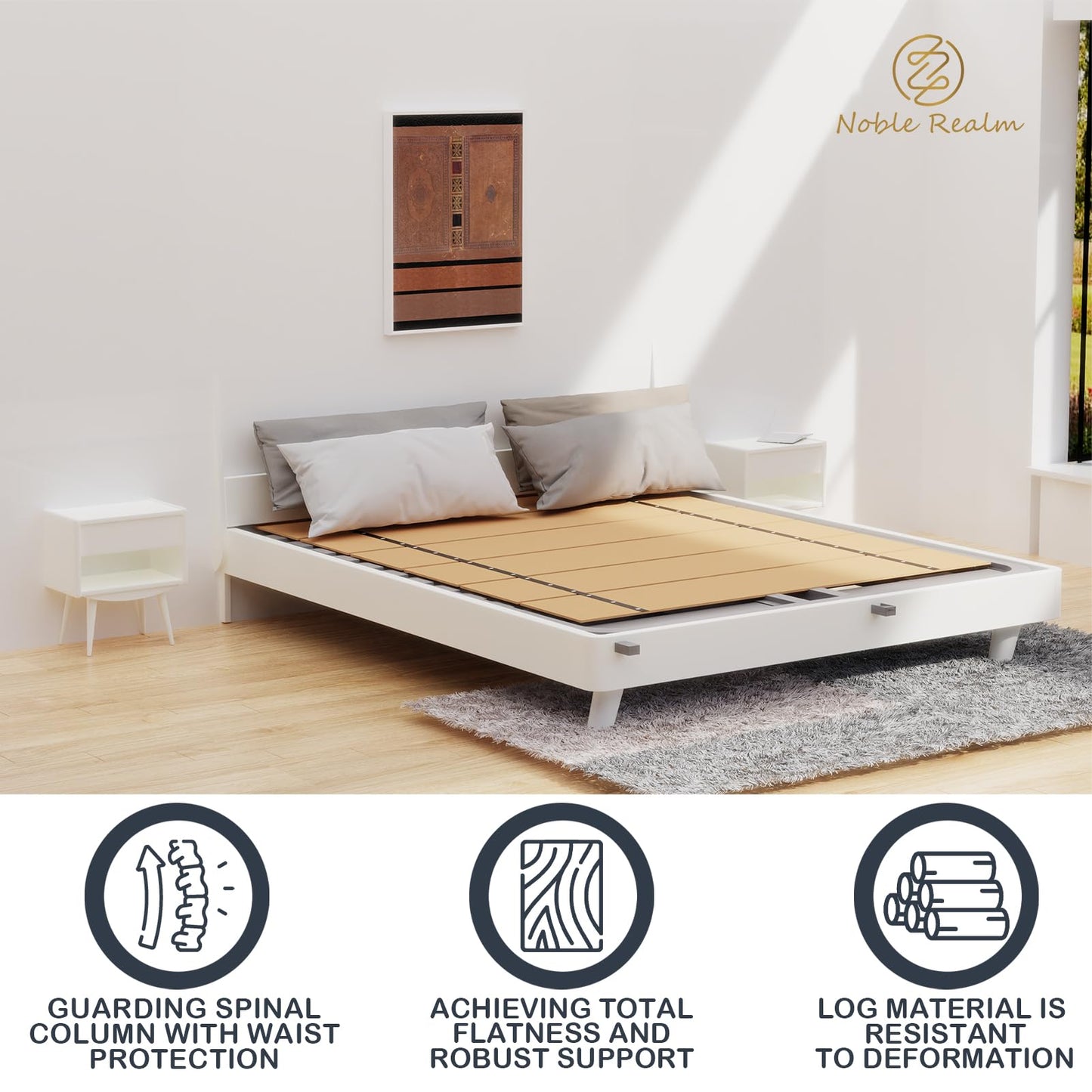 NobleRealm Foldable Box Spring Full Size Bunkie Board & Bed Support Slats | Bed Board for Mattress Support | Easy Setup, Noise Minimizing, Moisture Resistant (48 x 60 Full Size)