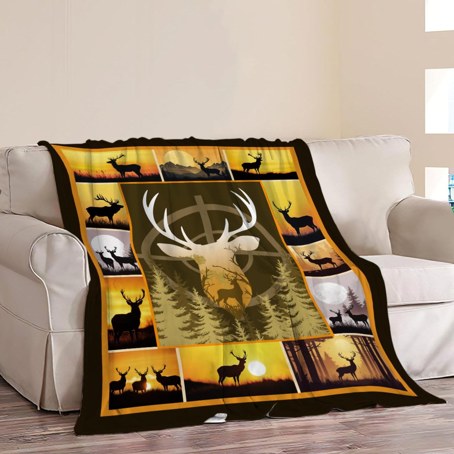 Lovira Hunting Throw Blanket Deer Buck Throw Blankets Hunter Gifts for Couch Sofa Bed Stuff Decor Fleece Plush Warm Flannel for Lover Men Women 40"x50"