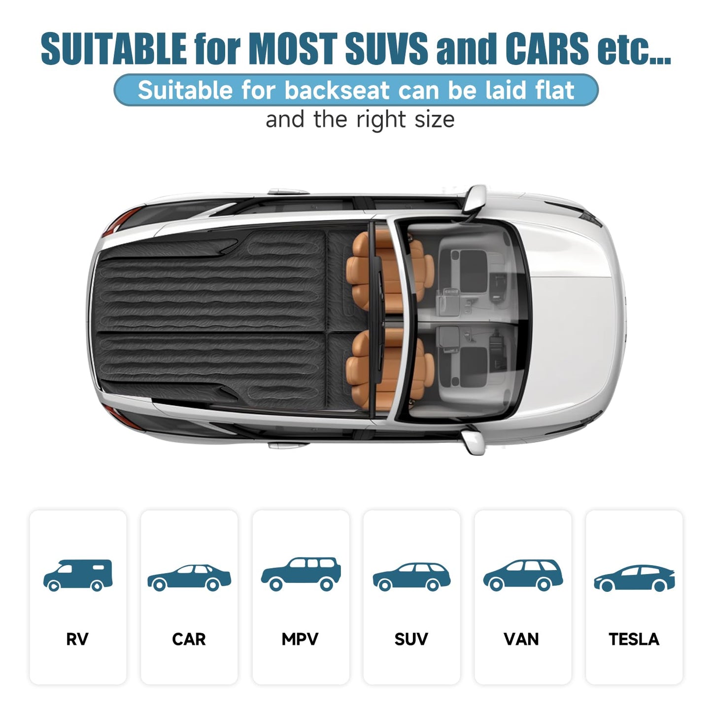 DikaSun Inflatable SUV Air Mattress Bed, Double-Sided Flocking Travel Camping Bed with Air Pump and 2 Pillows for Universal SUV