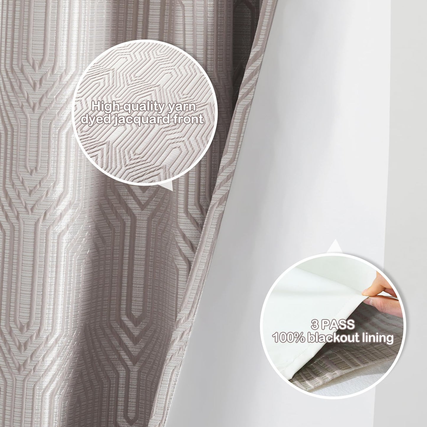 Drapexpert Mocha and Silvery 100% Blackout Curtains 96 Inch Length 2 Panels, Jacquard Thermal Insulated Noise Reducing Grommet Drapes for Bedroom Living Room, 2pcs, 52" W x96 L