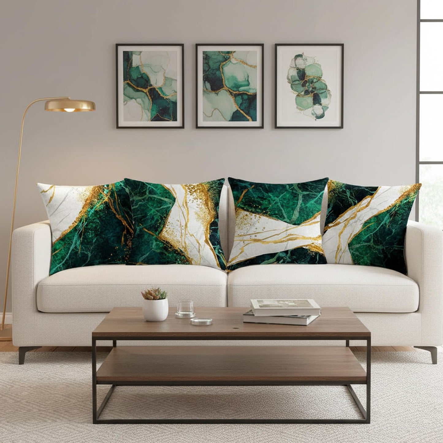 LDJRSY Green Gold Gray Decorative Throw Pillow Covers Set of 4