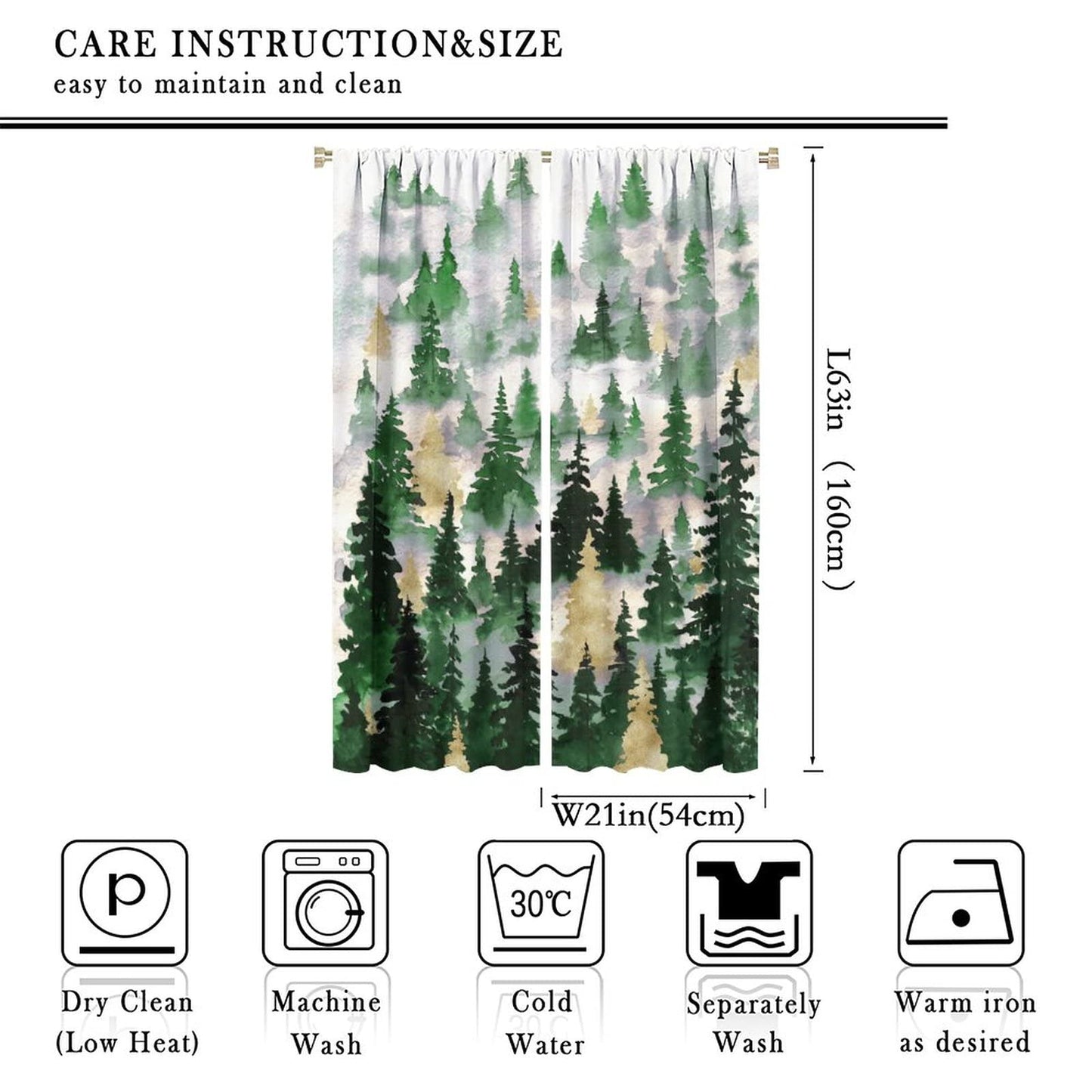 SXXLDNG Green Gold Forest Curtains, Nature Tree Misty Forest Silhouette Landscape Window Treatments Curtains,Tree Woodland Curtains Rod Pocket Drapes for Living Room Bedroom, 42x63in