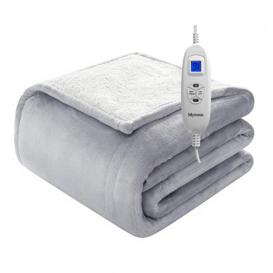 Myiosus Heated Blanket Throw Blanket, Fast Heating Electric Blanket with 9 Heating Levels & 9 Time Settings, Soft Velvet Sherpa Heated Throw, UL & FCC, Warm Gifts for Women & Men (50"x60", Grey)