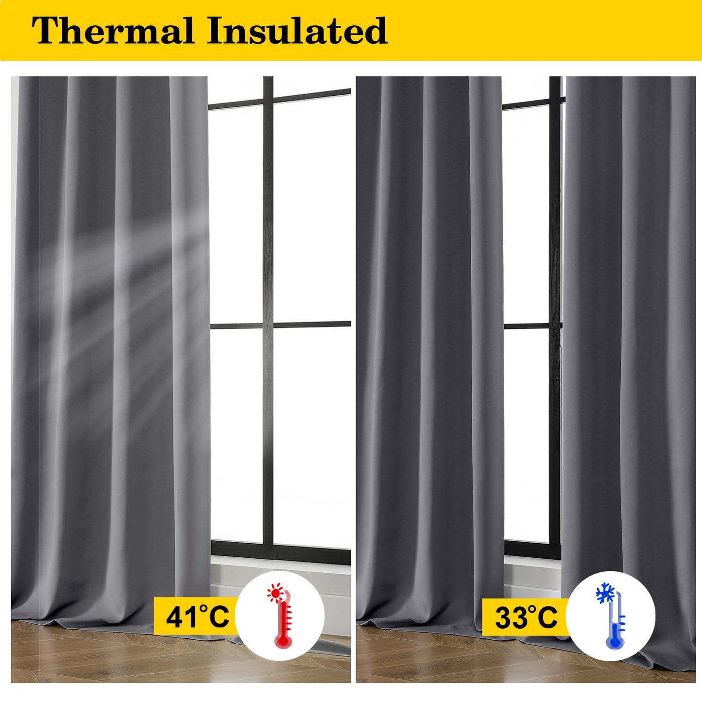 WelvetBLK Grey Blackout Curtains for Bedroom Living Room 63 Inch Length 2 Panels Set, Soft Solid Room Darkening Thermal Insulated Window Treatments, Rod Pocket Dining Room Curtains, Grey, 40" Wx63 L