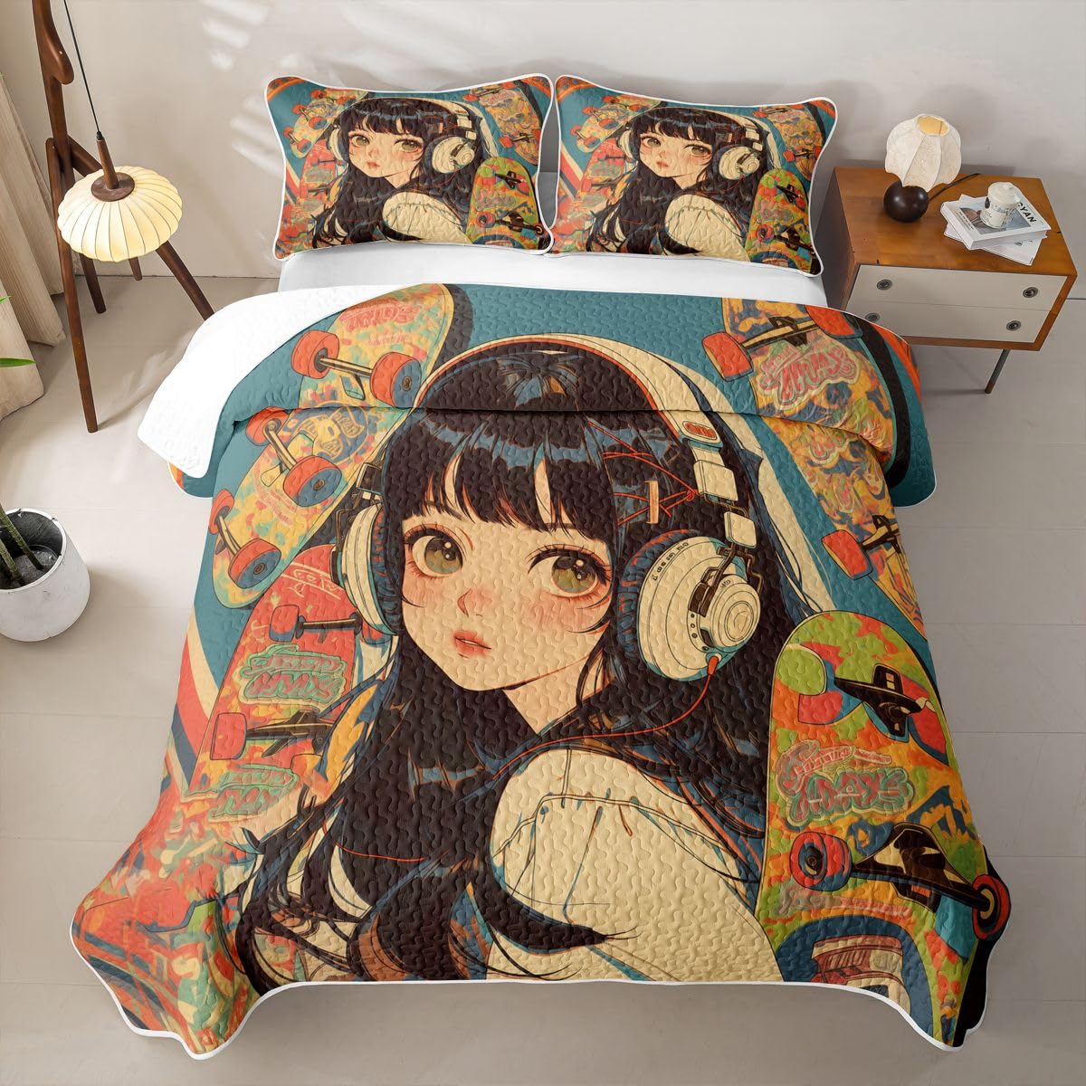Erosebridal Fashion Music Girl Quilts Twin Size - Japanese Girl Bedspread Coverlet Set, Anime Gifts Quilt Coverlets 2Pcs (Only 1 Pillowcase)