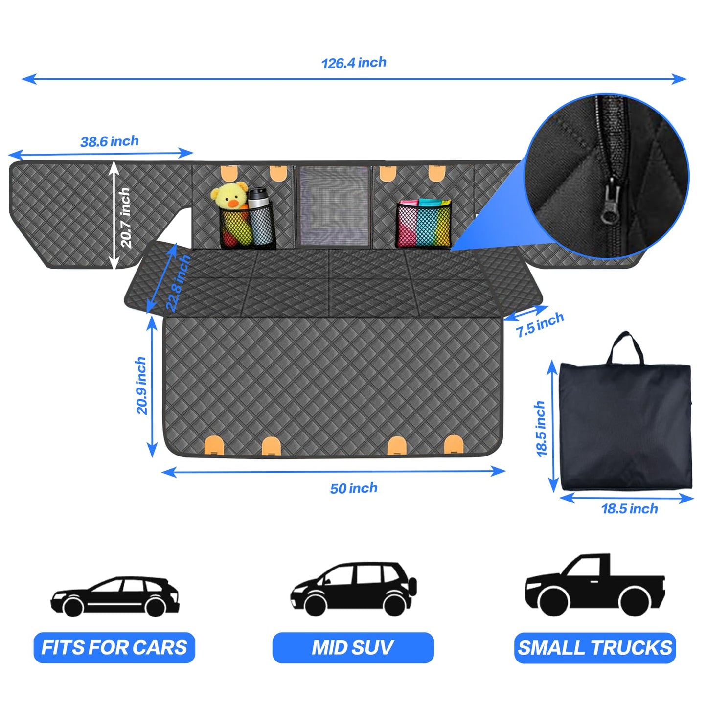 Gisphryn Back Seat Extender for Dogs,Hard Bottom Dog Car Seat Cover for Back Seat,Waterproof Dog Hammock with Door Protection, Anti-Scratch Pet Back Seat Cover for Car, SUV, Holds 420lbs, Black