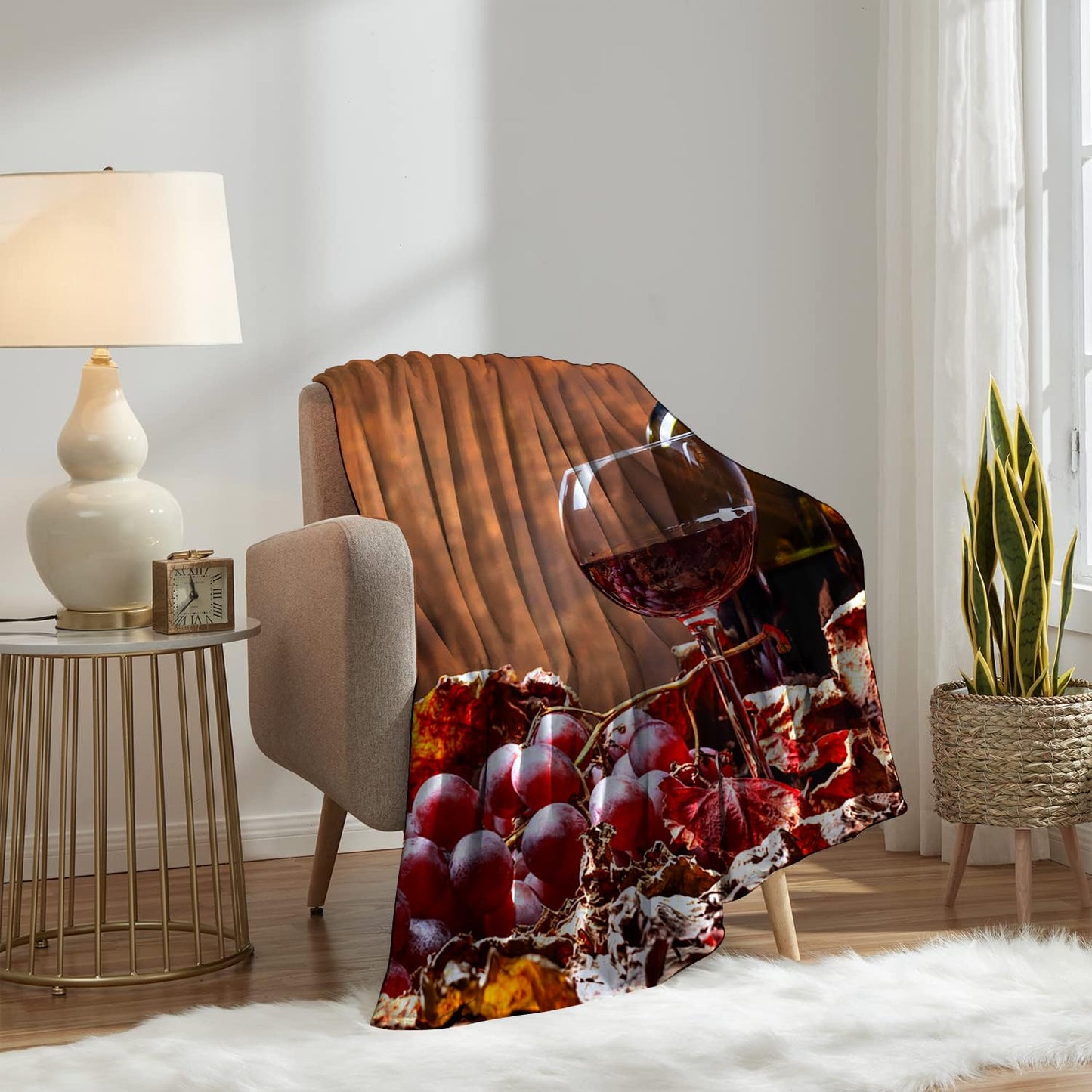 Wine Blanket 40" x 50" Grapes Glasses Burgundy Brown Super Soft Bedding Fleece Throw Blanket Microfiber Flannel Blankets Couch Sofa Warm Lightweight for Boys Girls