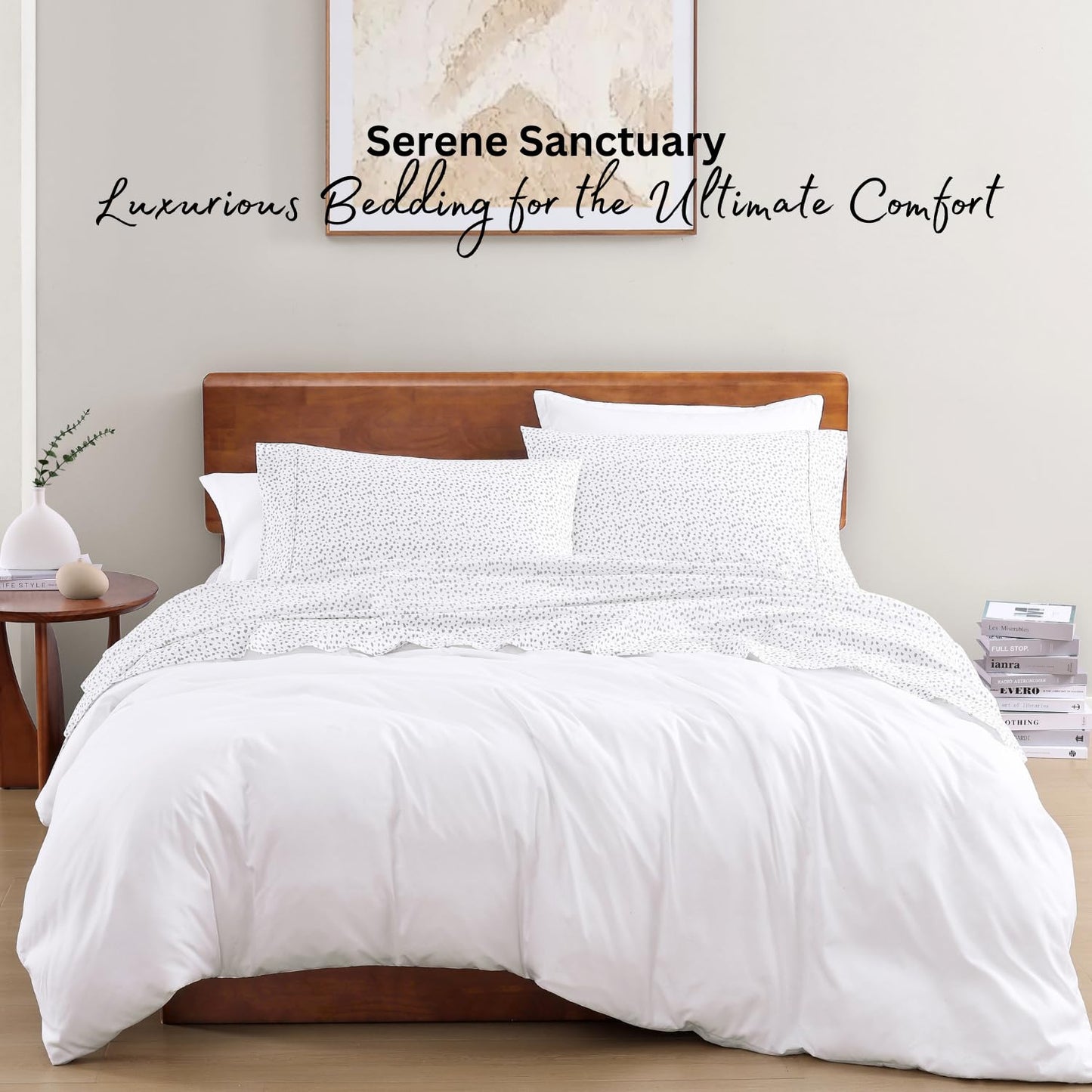 LANE LINEN Queen Size Bed Sheets 100% Organic Cotton GOTS Certified Percale Weave Deep Pocket 4 Piece Soft Breathable Cooling Lightweight All Season Machine Washable Crisp - Haze Grey