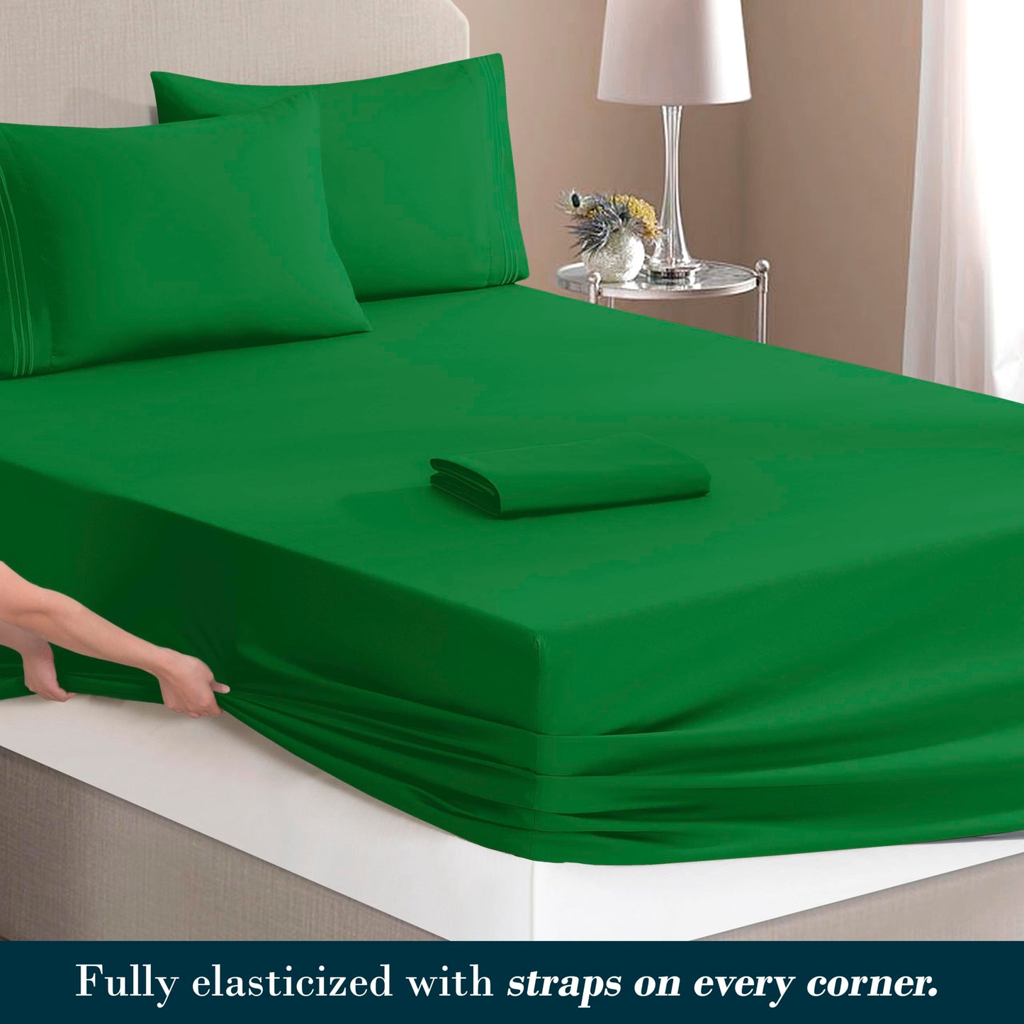 Mocassi Full Size 4-Piece Bed Sheet Set - 1800 Premium Hotel Quality Microfiber 18-24 Inches Extra Deep Pocket Fitted Sheet- Luxury Soft, Breathable, Wrinkle, and Fade Resistant, Emerald Green
