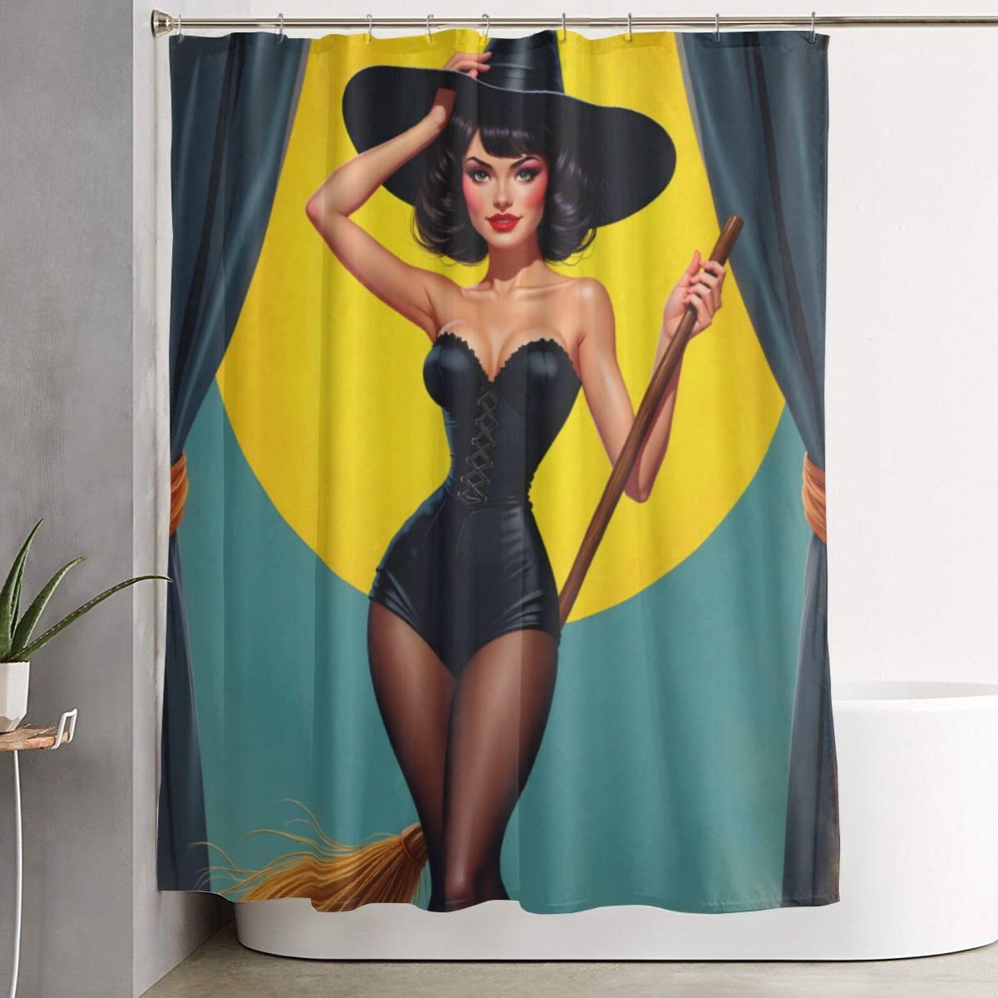 HEILIVIO Shower Curtain Halloween Witch Waterproof Fabric Stylish Durable Bathroom Decor,Quick-Dry,60x72inches,Includes Hooks