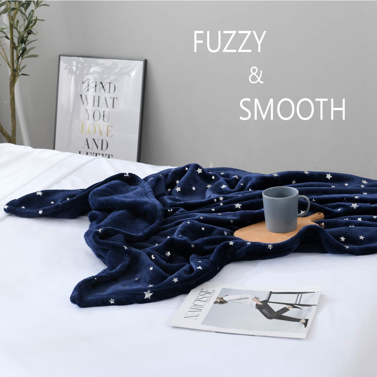 NANPIPER Throw Blanket, Ultra Soft Thick Microplush Bed Blanket, All Season Premium Fluffy Microfiber Fleece Throw for Sofa Couch (Twin Size 65"x80", Navy Blue)