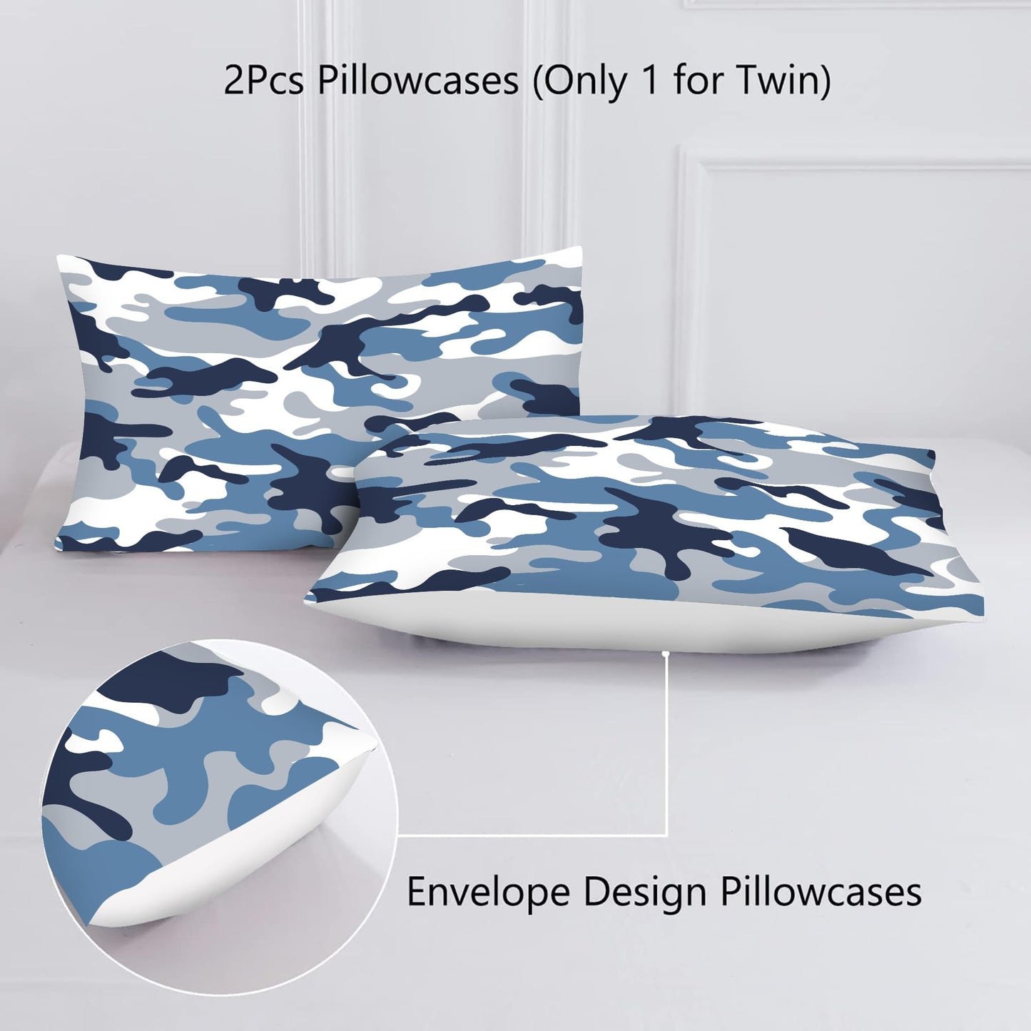 VTKON Navy Blue Camouflage Comforter Set Full Size Soft Military Camo Bedding Set 3 Pcs with 1 Comforter and 2 Pillow Cases for Boys Kids Bedroom Decor