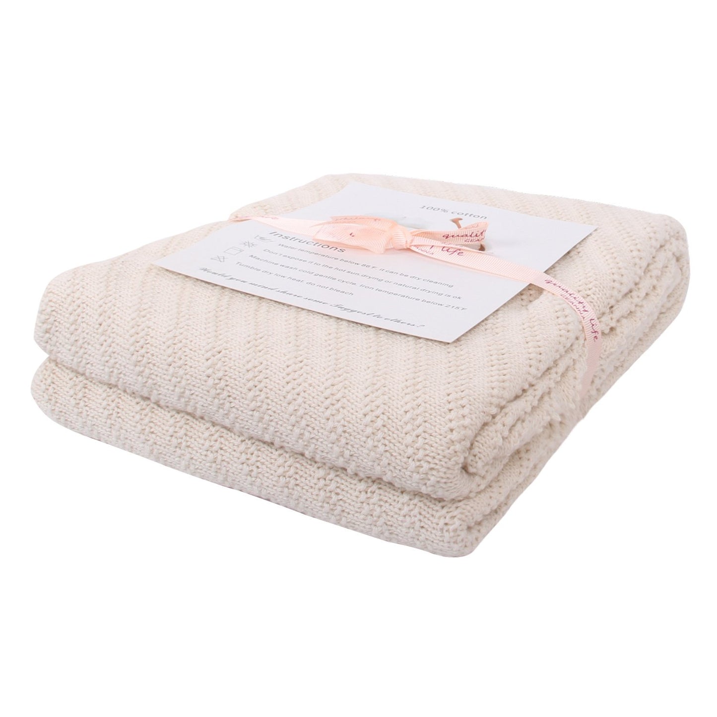 Adory Sweety Throw Blanket Moss Stitch Solid Soft Sofa Couch Decorative Knitted Blanket,50 x 60 inch, As Gift with Free Washing Bag (Beige)