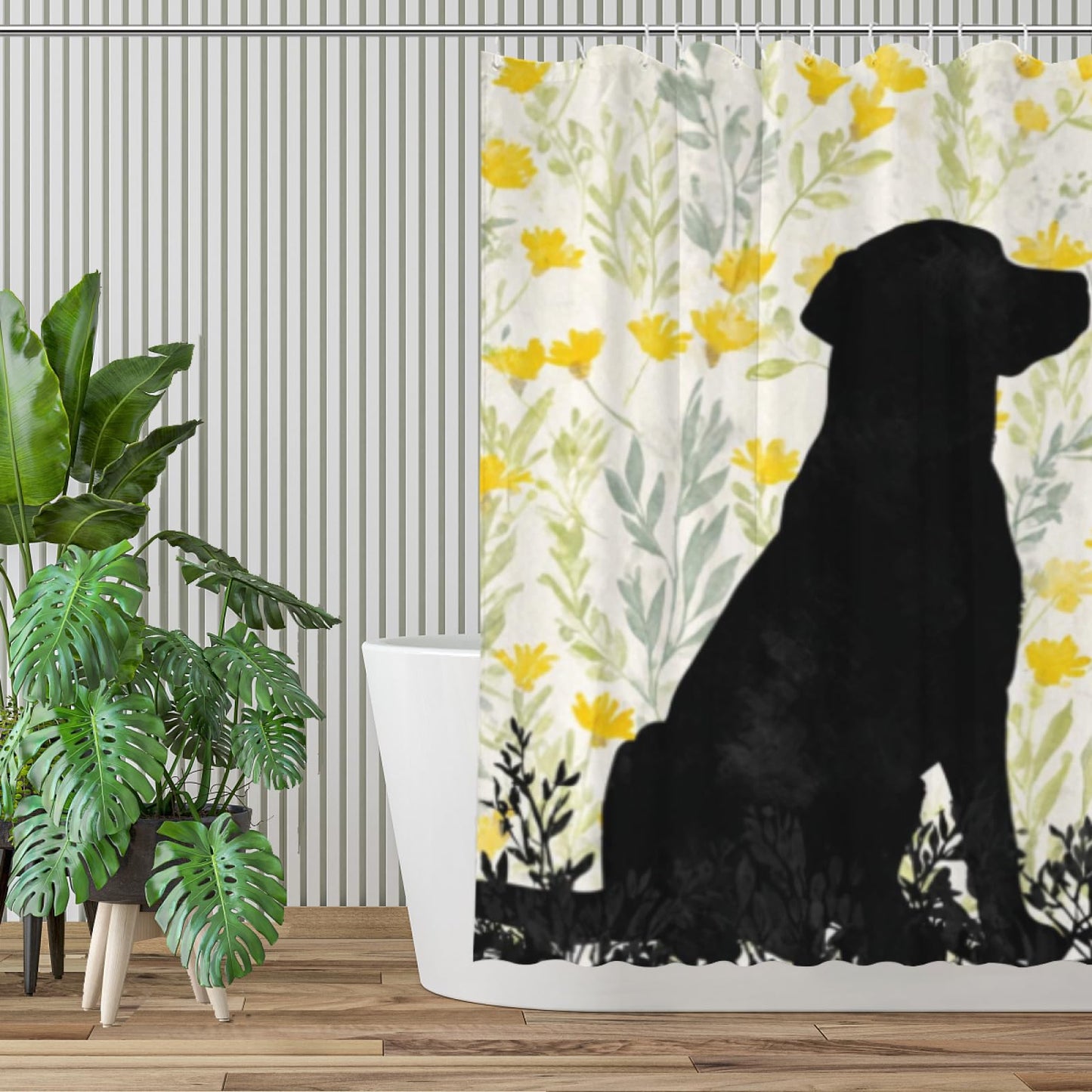 Wordatu Shower Curtain for Bathroom Flower Funny Black Labrador Dog Shower Curtains for Bathtub Waterproof Fabric Shower Curtain with Hooks 72x72 Inches