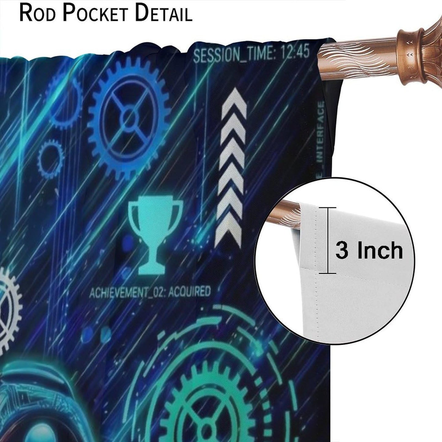 VUMIVI Gaming Curtains Futuristic Cyberpunk Neon Blue Game Controller Sci-Fi Mechanical Gear HUD Rod Pocket Window Treatments for Boys Bedroom Gamer Room Apartment Dorms Cafe 42" W X 44.5" L
