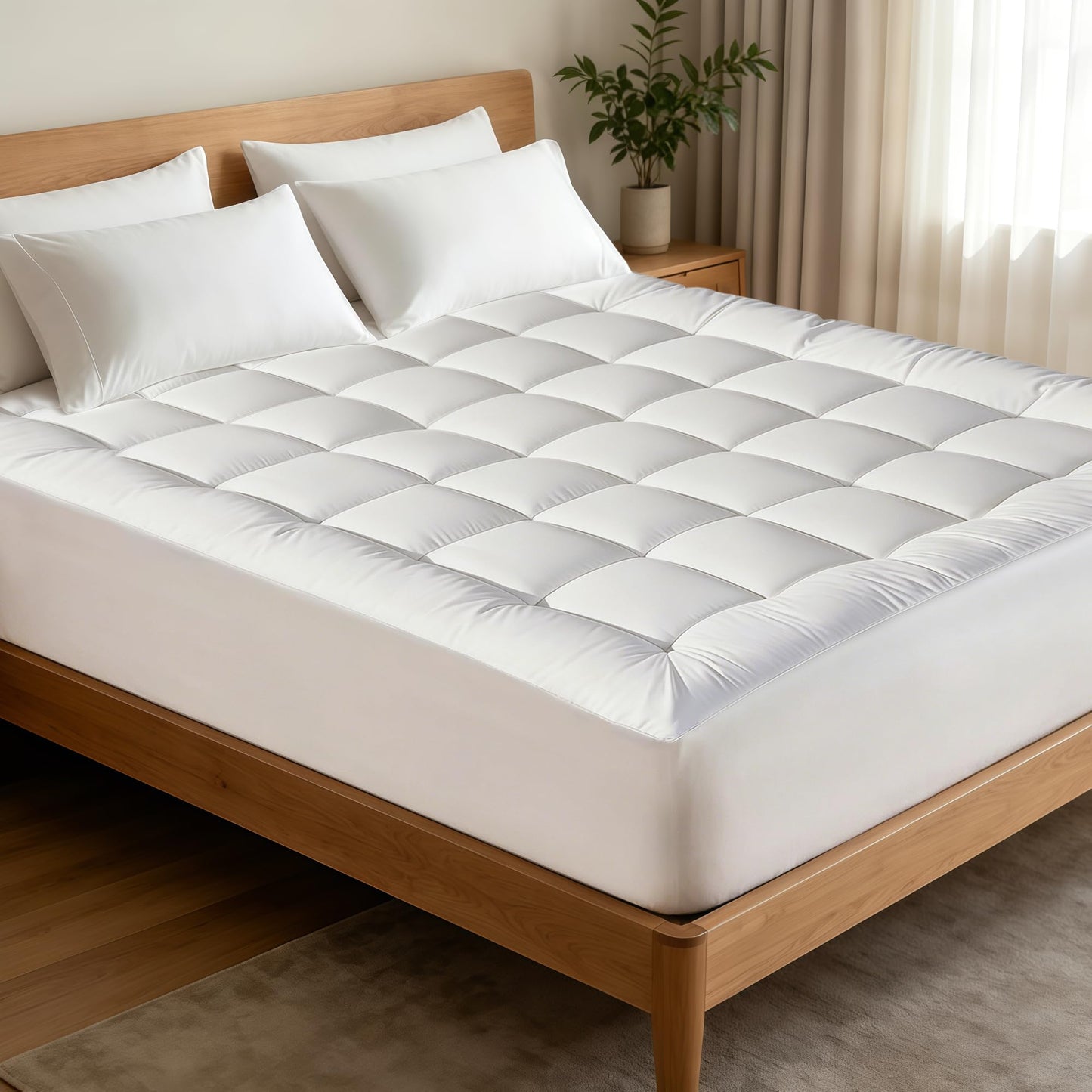 WQSPRING Quilted Mattress Pad Pillow Top Mattress Cover Protector Cooling Soft for Breathable Padded Deep Pocket 8-21 Fitted Supportive(White,Twin Size)
