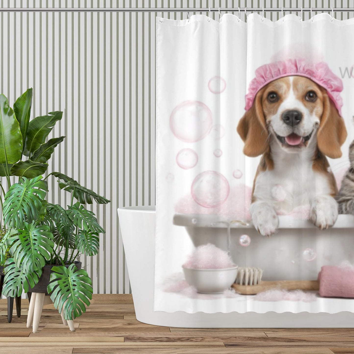 Wordatu Funny Beagle Shower Curtain Decor Fabric Bathroom Curtains, Kids Children Cartoon Waterproof 72x72 inch with 12 Hooks