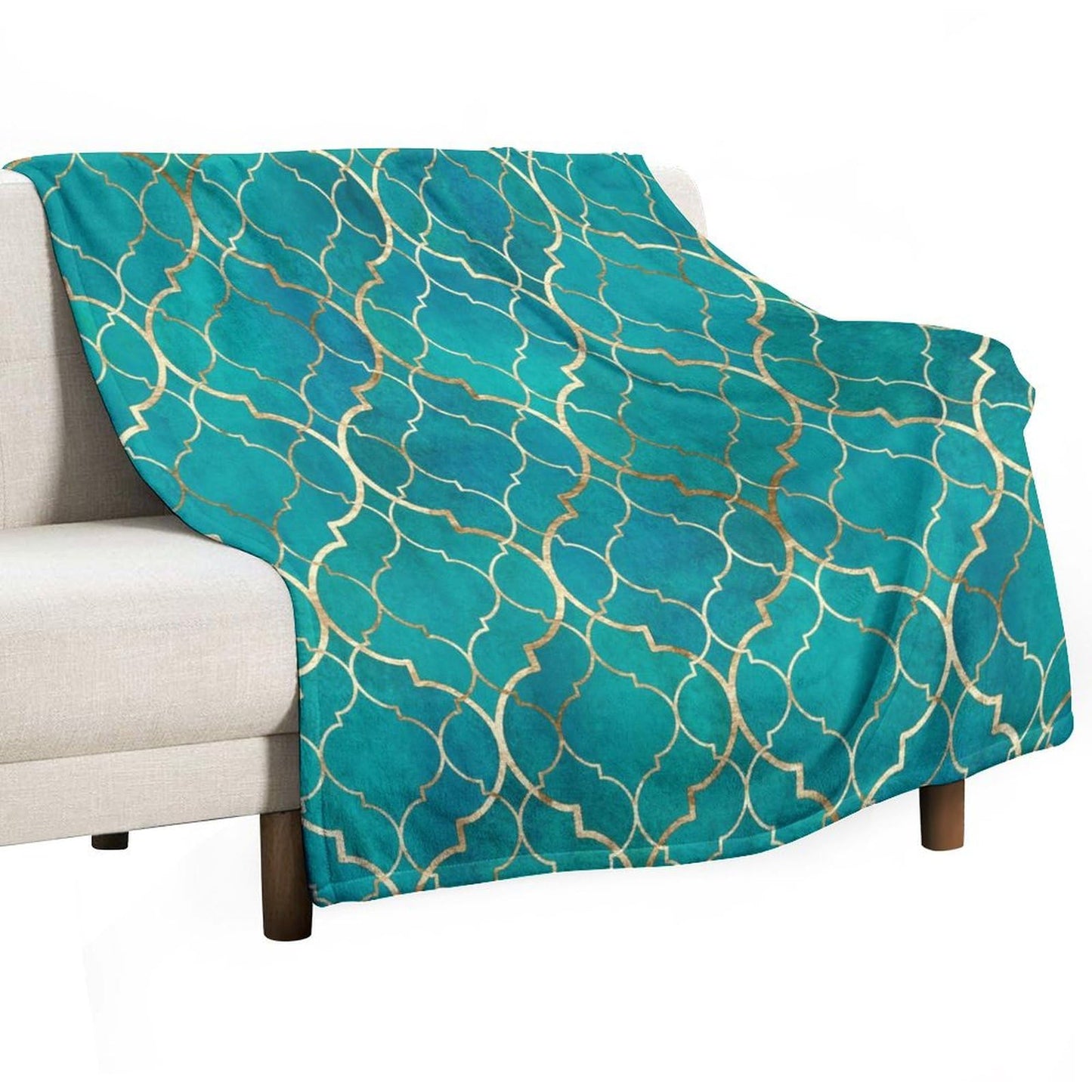 ZhiRain Turquoise Teal Marble Throw Blanket Gold Yellow Mandala Geometric Texture Boho Retro Blanket for Sofa Bed Couch Chair Or Dorm 30"x40"