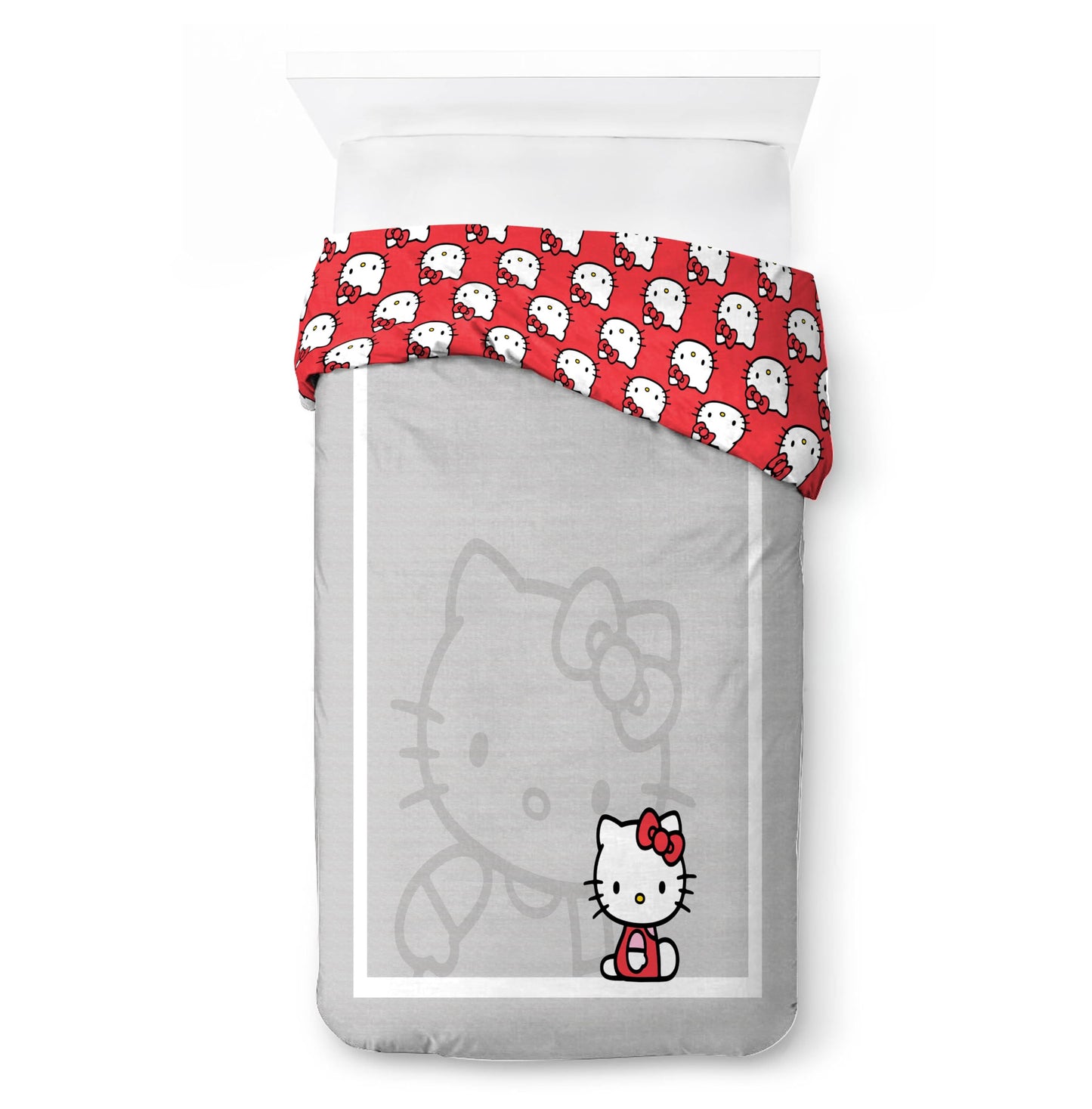 Jay Franco Duvet Cover Set – 2 Piece Comforter Cover and Sham Set, Super Soft Cozy Bedding (Insert Not Included) Grey - Hello Kitty, Twin