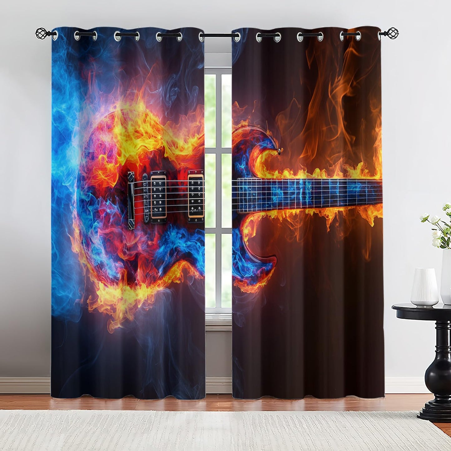 JAXIUOF Music Blackout Curtains for Bedroom, Guitar Curtains for Bedroom 63 Inch Long 2 Panels, Musical Instrument Drapes, Grommet Top Window Treatments for Living Room Kitchen Decor