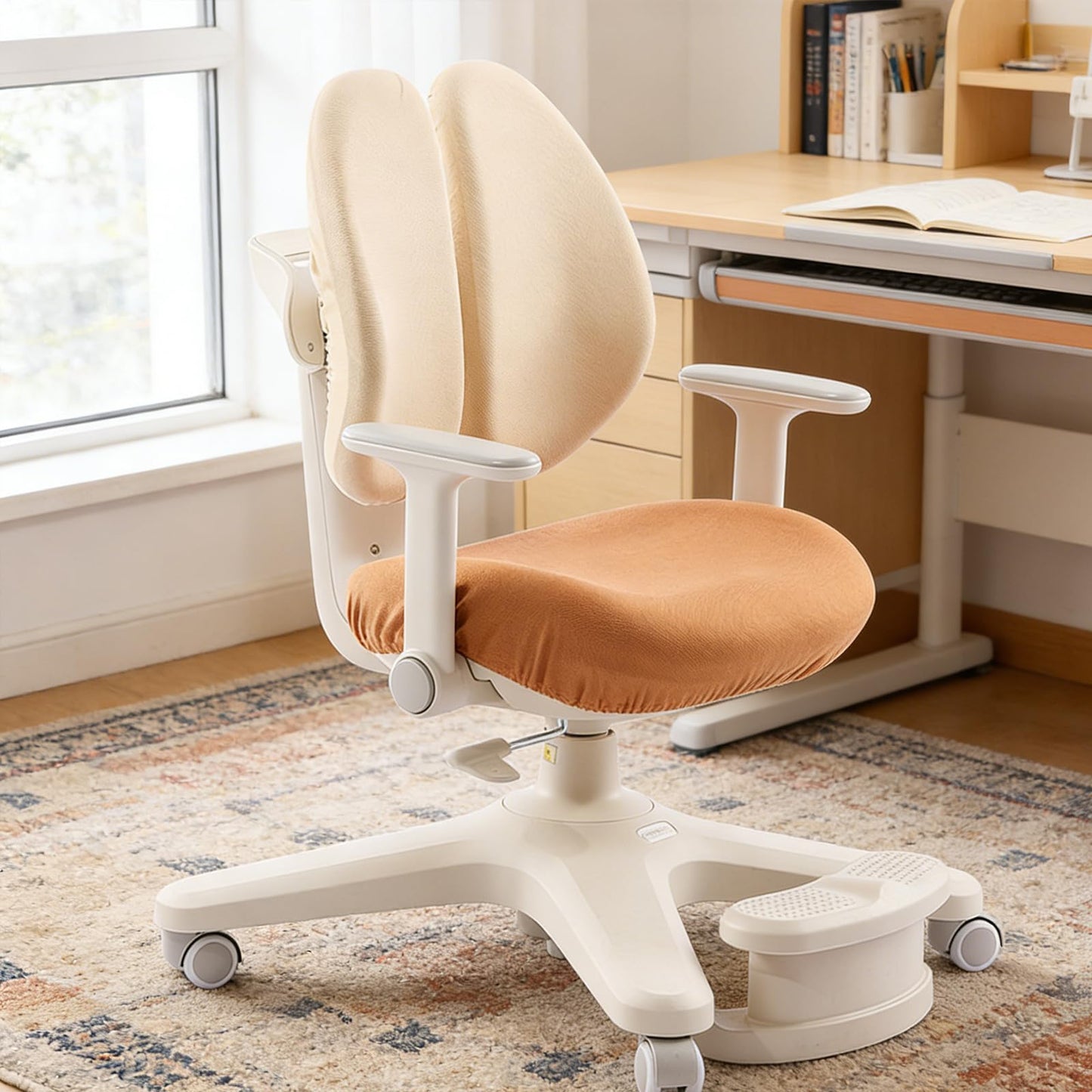 Ergonomic Kids Desk Chair with Adaptive Back Support, Adjustable Footrest, and 90° Flip-Up Armrests — Breathable Study Chair for Ages 3-12, Fits Home Office and Bedroom
