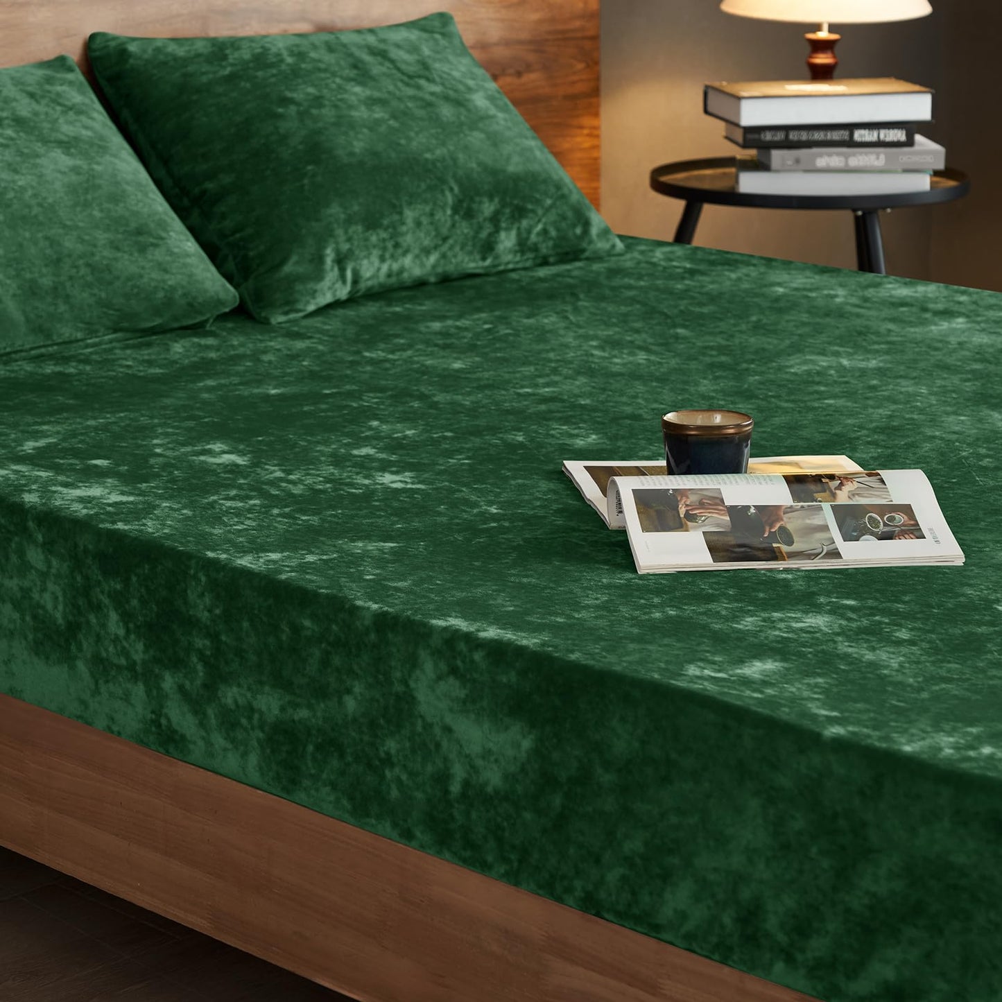 PHF Truly Velvet Fitted Sheet Only Full Size, Christmas Luxury Super Soft Cozy Fuzzy Fleece Bottom Sheet with Deep Pocket Up to 16", Suitable for Fall Winter Spring, No Pillowcases, Emerald Green