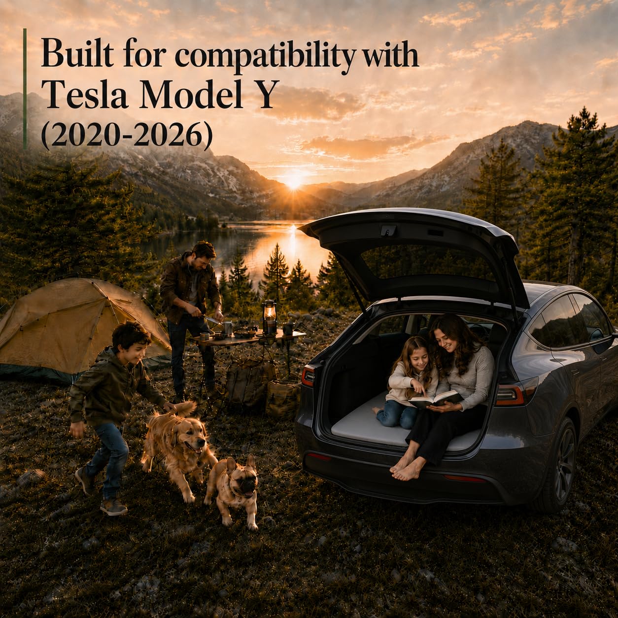MGRFTOX Car Mattress for Tesla Model Y 2020-2026 Non-Inflatable Car Camping Mattress, Foldable Trunk Sleeping Pad with Split Design, Portable Car Bed for Road Trips, Camping, Travel