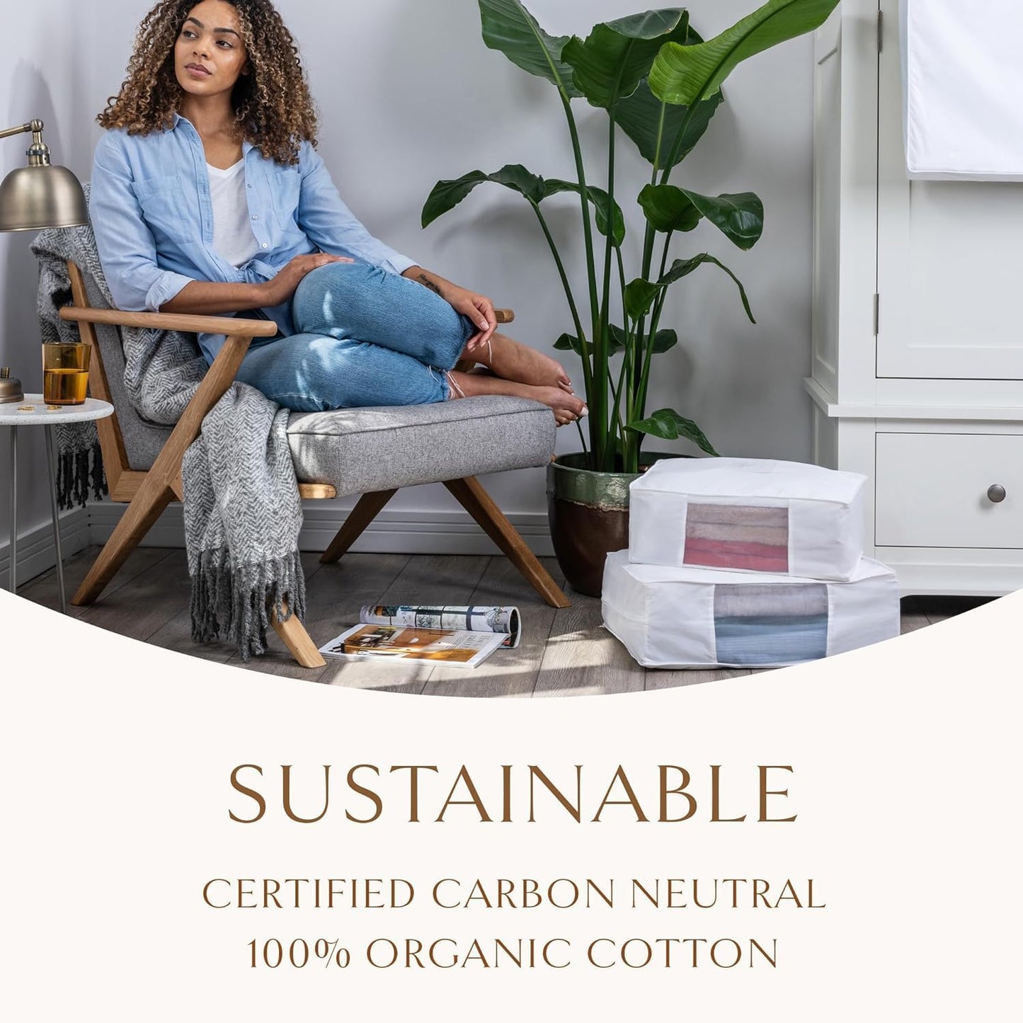 Hayden Hill Luxury Organic Cotton Sweater Storage Bag - Fits 4 Fine Knits - 15 Inch - Breathable Moth Proof Clothes Storage For Cashmere - Garment Organizer For Closet