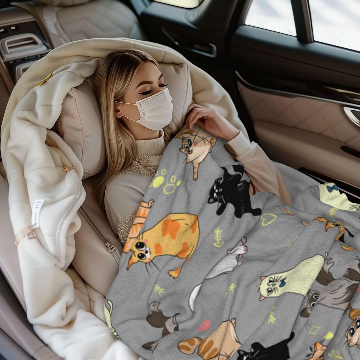 Cute Cat Throw Blanket Cozy Fluffy Plush Blanket Soft Flannel Throw Blanket for Kids Men Women Gift Sofa Bed Couch 50"x40" Christmas