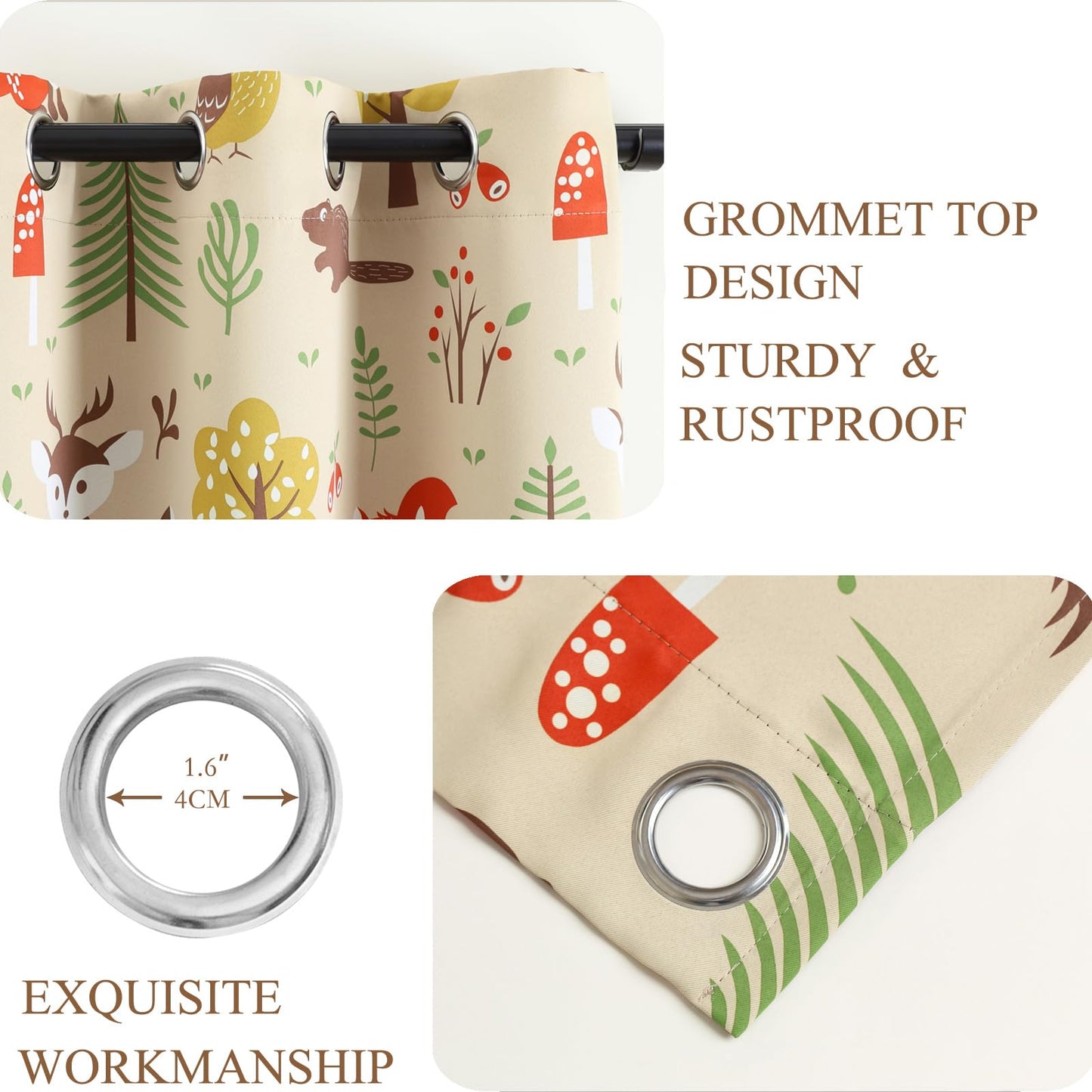 L.Z.E Cream Kids Curtains for Bedroom Nursery, 85% Room Darkening Blackout Thermal Insulated Drapes for Boys Girls Room, Beige Cute Animals Printed Design Grommet Top 2 Panels Set, 52 x 96 Inch