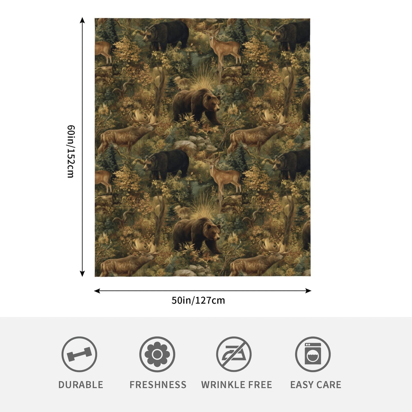 Forest Animals Deer Flannel Throw Blanket Soft Cozy Blanket for Living Room Couch Sofa Bed 50 x 60 Inches