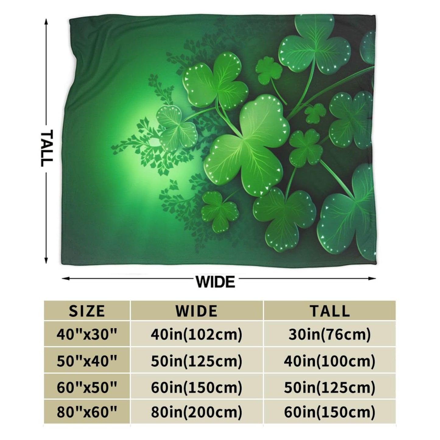 Dewoofly Green Clover Leaves Washable Fleece Throw Blankets, Saint Patricks Day Blanket for Bed Couch Sofa, All Seasons Home Camper Travel 60"x50"