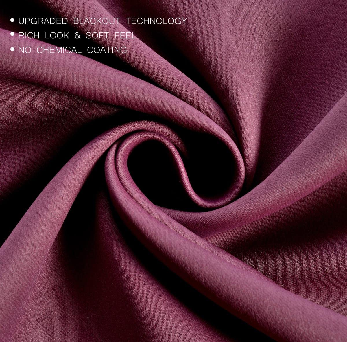 MIUCO Room Darkening Grommet Blackout Curtains for Livingroom Curtains Panels Set of 2 52x63 Inch Aubergine, Bonus 2 Tie Backs Included