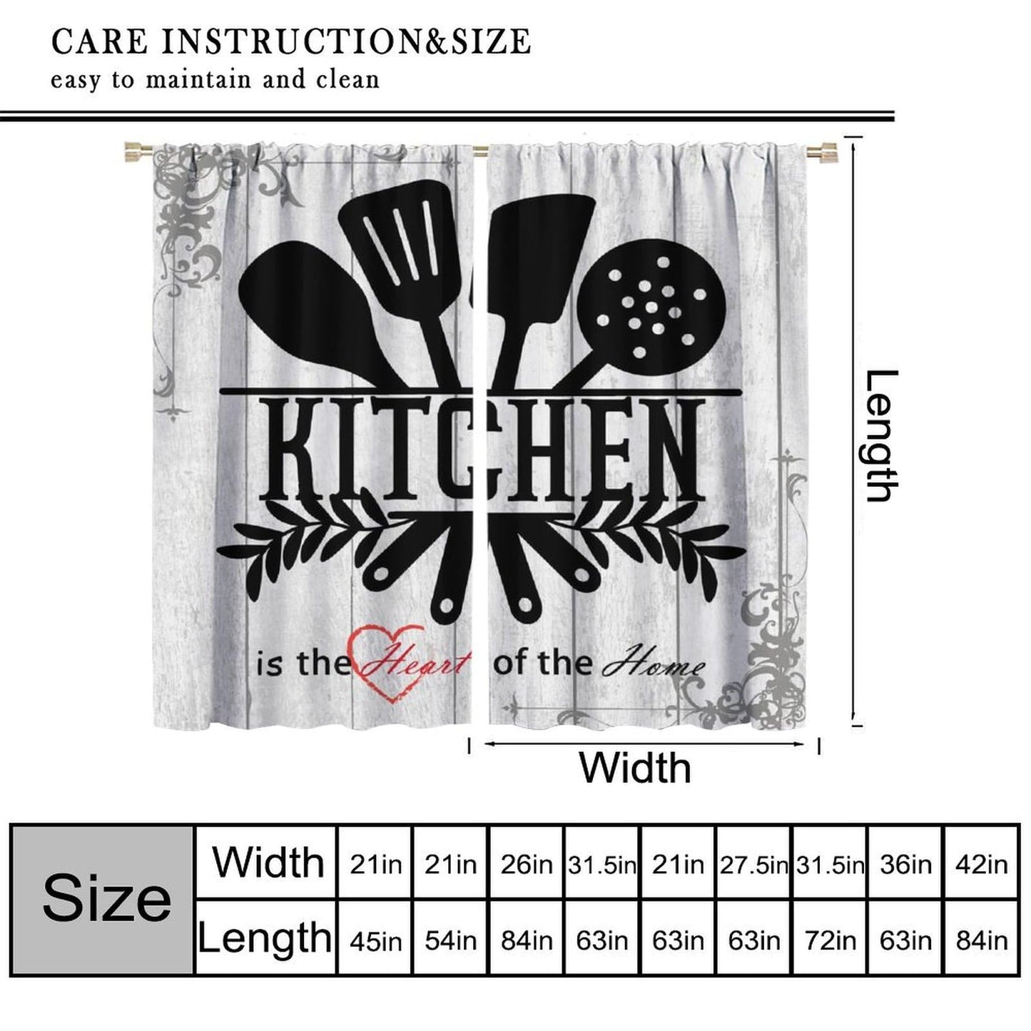 Fblifil Rustic Kitchen Curtains Funny Quotes Farmhouse Wooden Plank Wood Knife and Spoon Country Farm Rod Pocket Window Treatment for Bedroom Living Room Kitchen Decor 42" W X 45" L