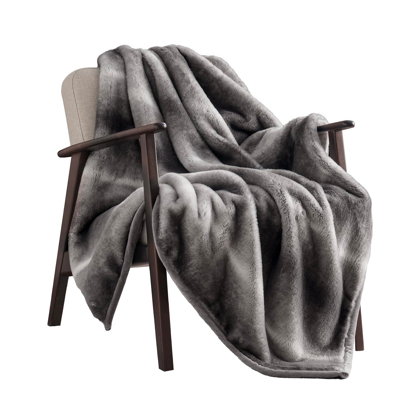 EVERGRACEHOME Ultra Soft Luxury Fluffy Mink Faux Fur Throw Blanket, Thick Warm Fall Winter Blankets for Bed, Couch, Cozy Plush Reversible Blanket for Chair, Sofa (Ombré Silver Onyx, 60"x80")