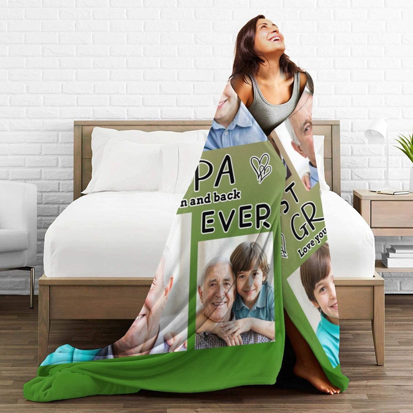 Dewoofly Custom Personalized Photos Flannel Throw Blankets Gift for Your Best Grandpa Ever, DIY Customizable Blanket All Seasons for Birthday Christmas Thanksgiving Presents 60"x50" (Print in USA)