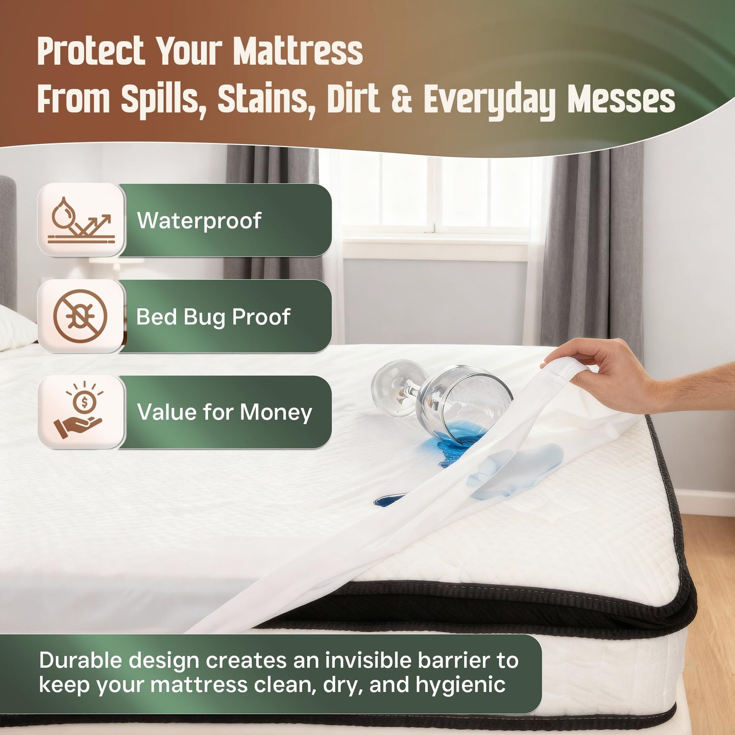 Mars Wellness Waterproof Vinyl Mattress Protector and Cover - Contoured Fitted White Mattress Cover Sheet - 1 Pack - Queen