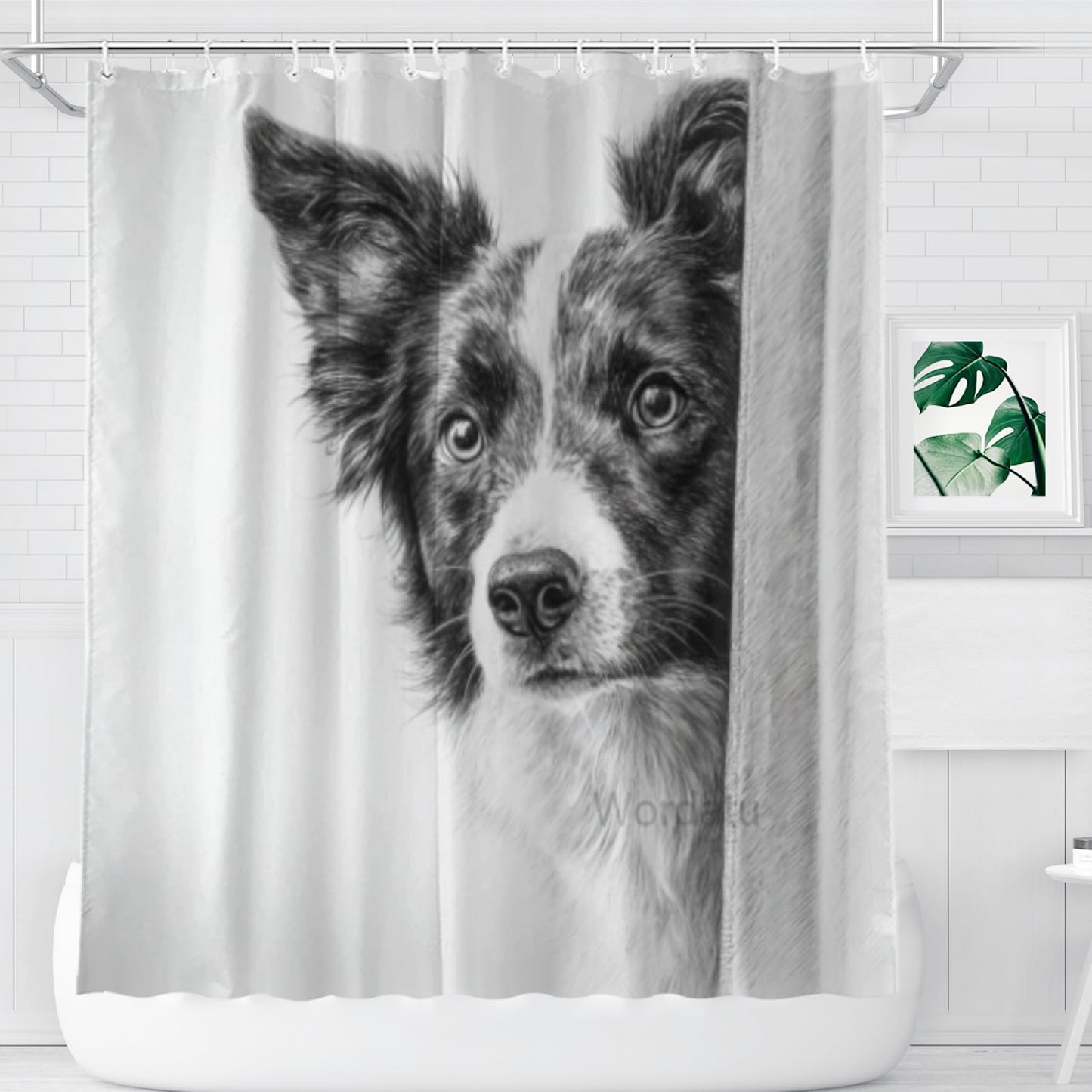 Wordatu Border Collie Shower Curtain Bathroom Set 72x72 Inches Taking a Bubble Bath Animal Bath Animal Pet Dog Art Home Decor 12 Hooks