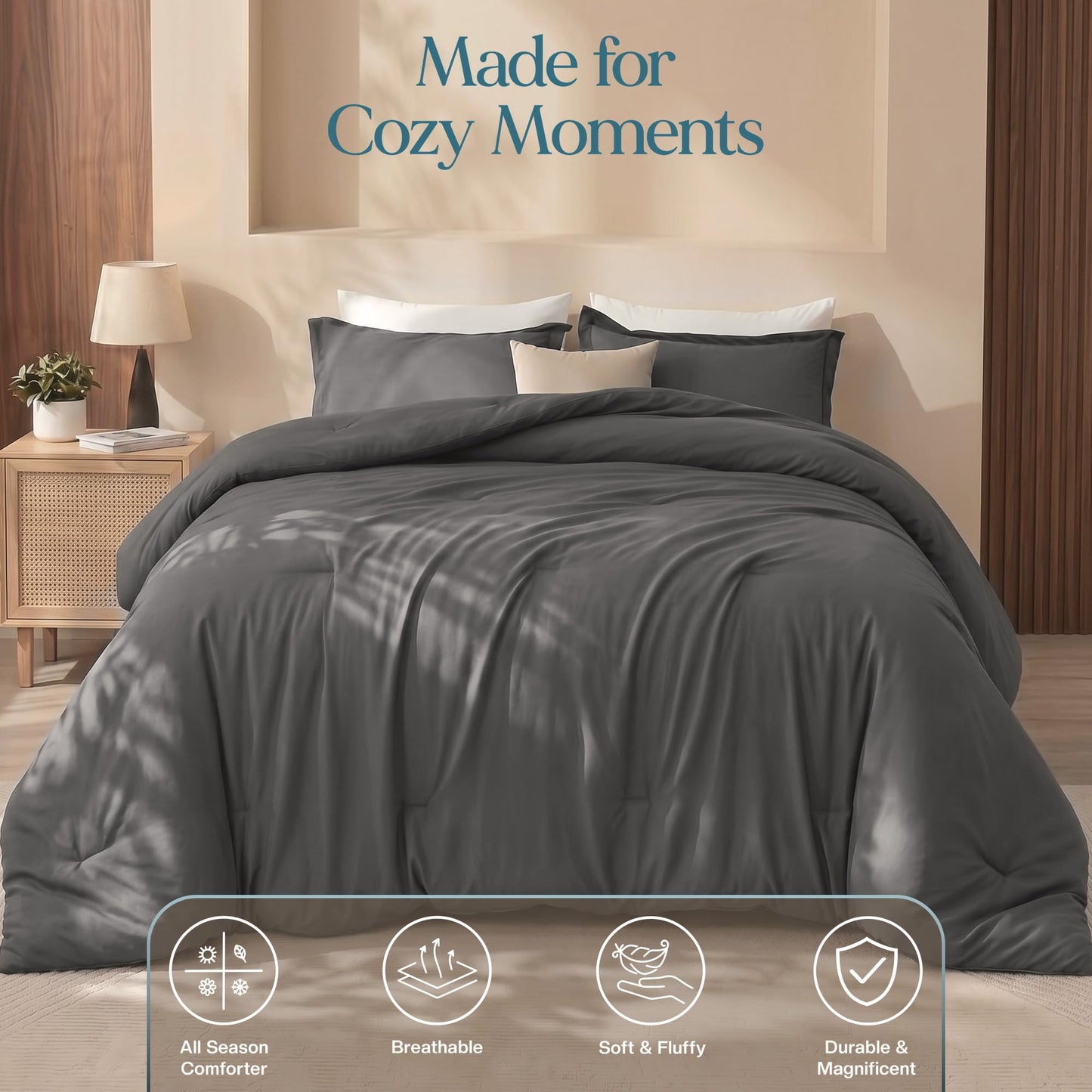 Queen Comforter Set 3 Piece Grey by Utopia Bedding, Comforters Queen Size, Bedding Comforters Sets, Down Alternative Soft Bed Set, 1 Comforter (88 x 88 inches) 2 Pillow Shams (20 x 26 inches)