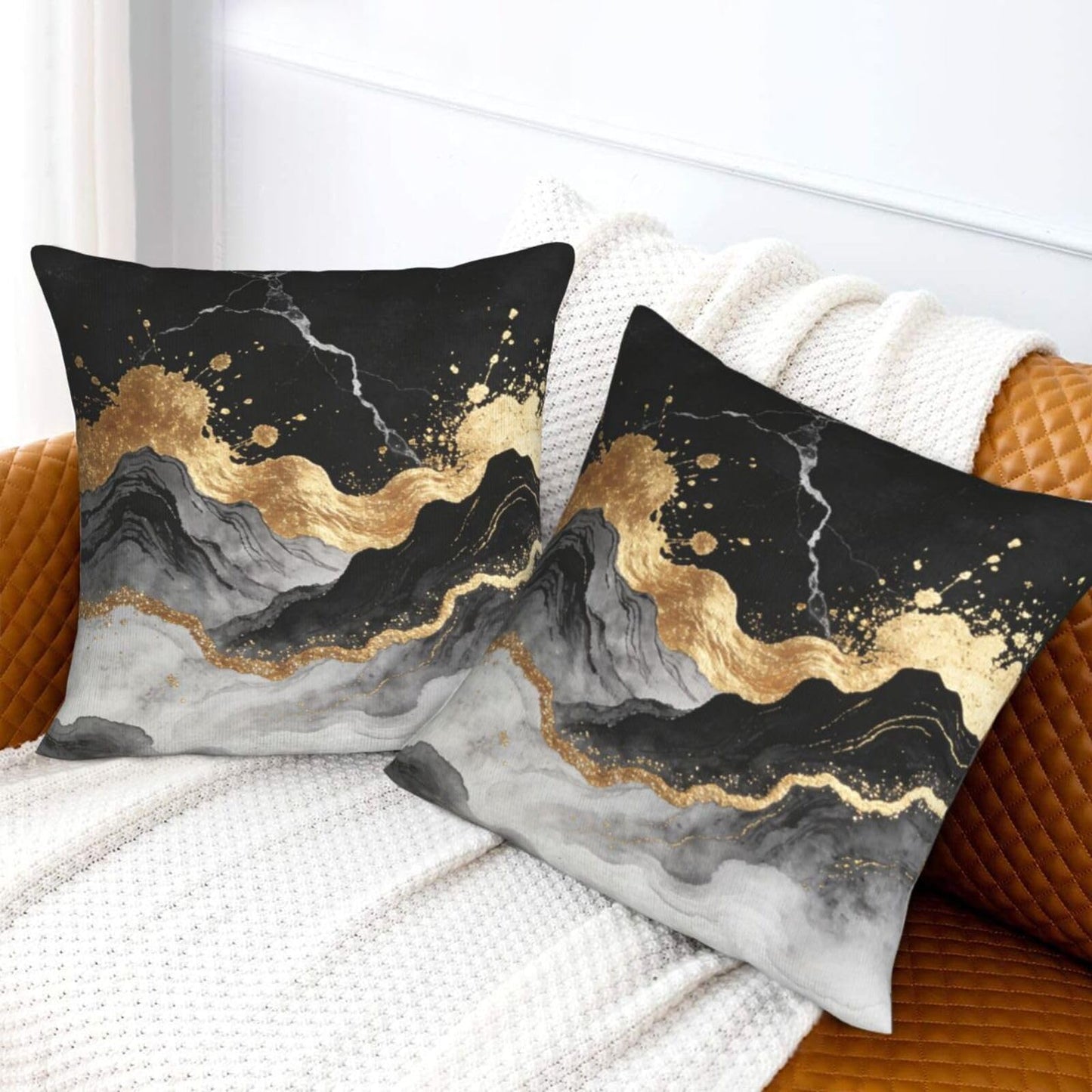Lcokin Black and Gold Abstract Marble Throw Pillow Covers 18x18 in Set of 2, Decorative Gold Grey Pillow Case Square Cushion Covers for Sofa Bed Couch Living Room